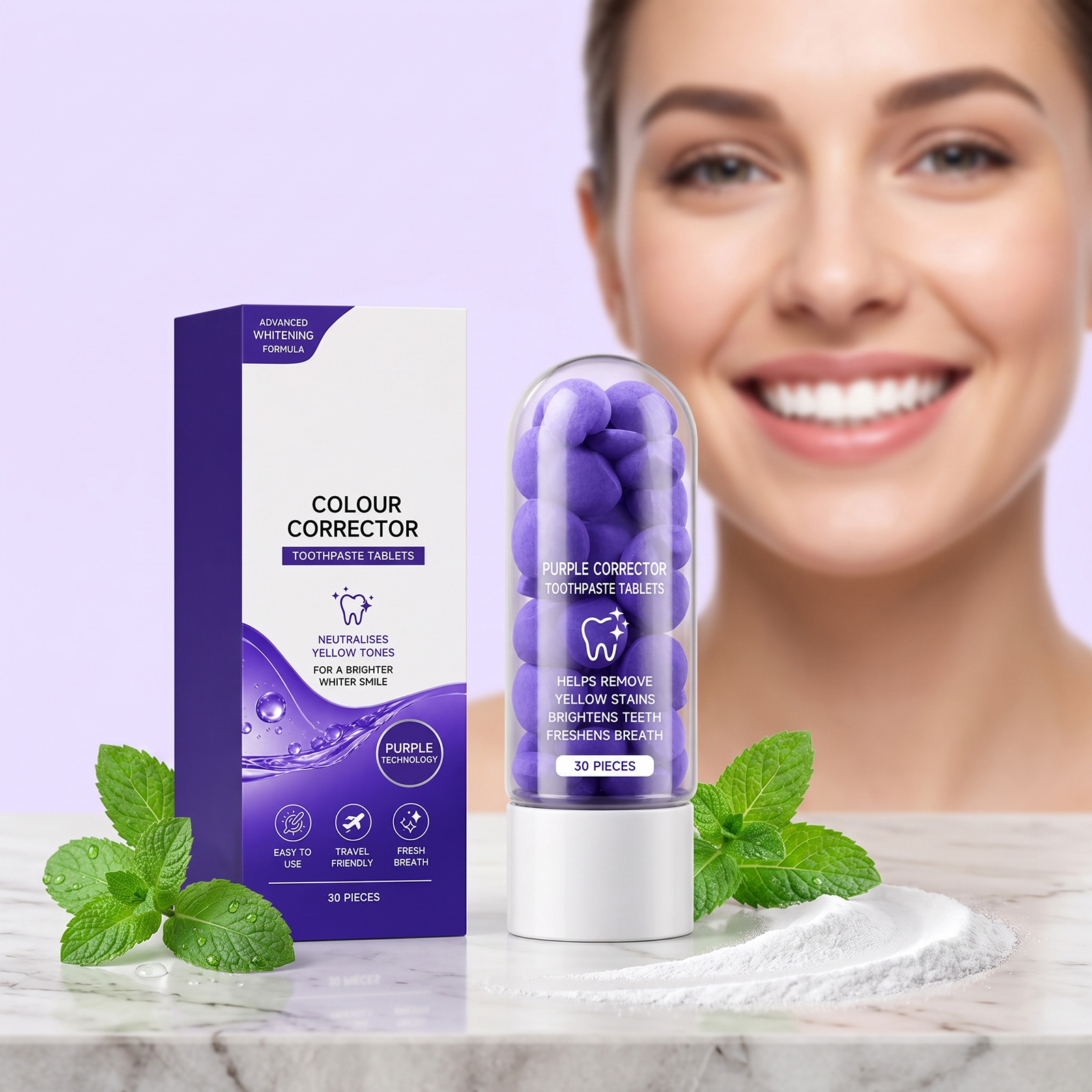 Purple Tooth Tablets Daily Gentle Comfort Care Clean Tooth Surface Long Lasting Fresh Breath Clean Protect Teeth