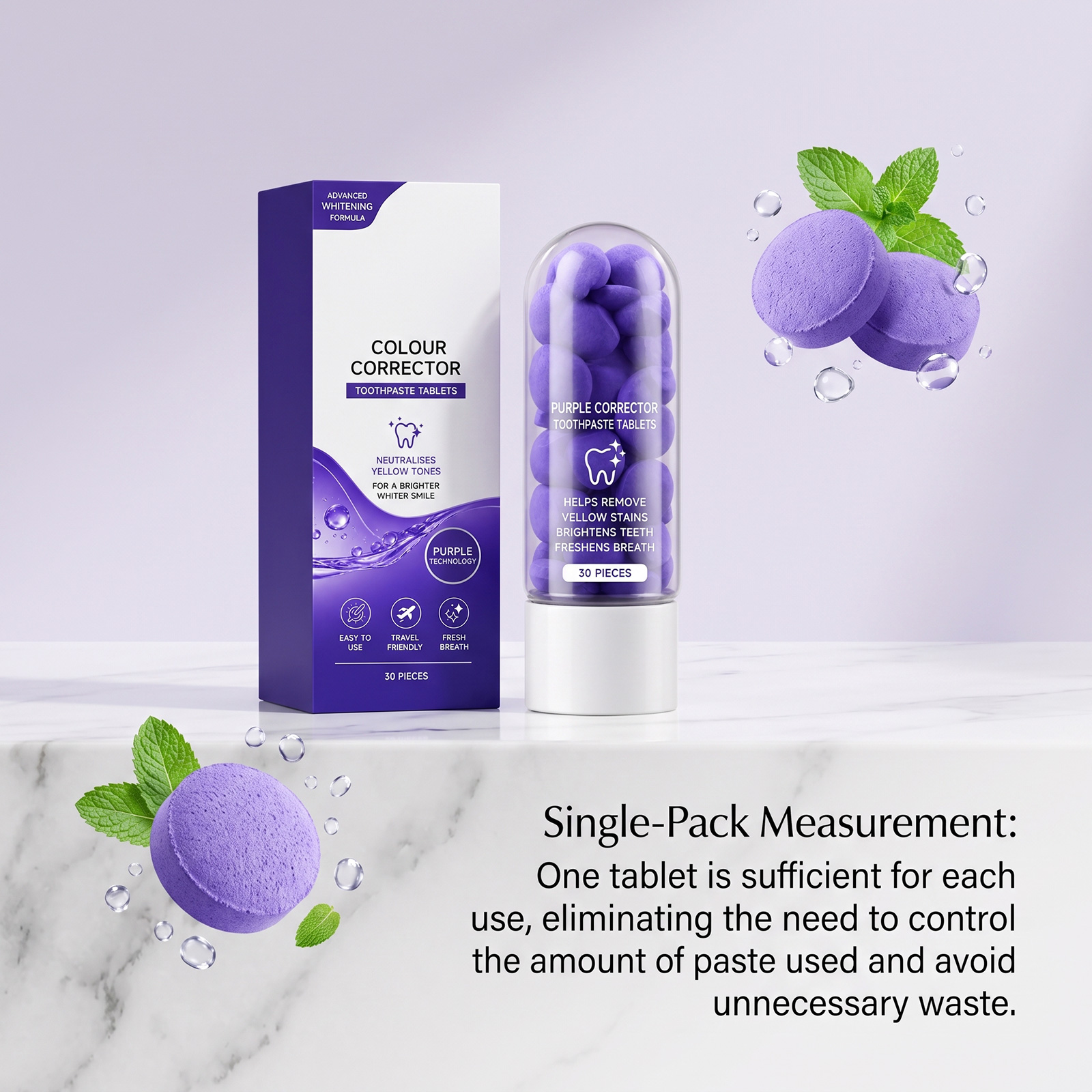 Purple Tooth Tablets Daily Gentle Comfort Care Clean Tooth Surface Long Lasting Fresh Breath Clean Protect Teeth