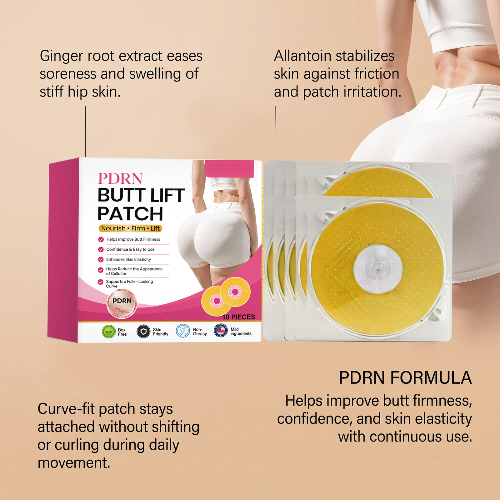 Buttock Care Patch Fit Curve Boost Buttock Elasticity Thin Close Breathable Skin Hydrate