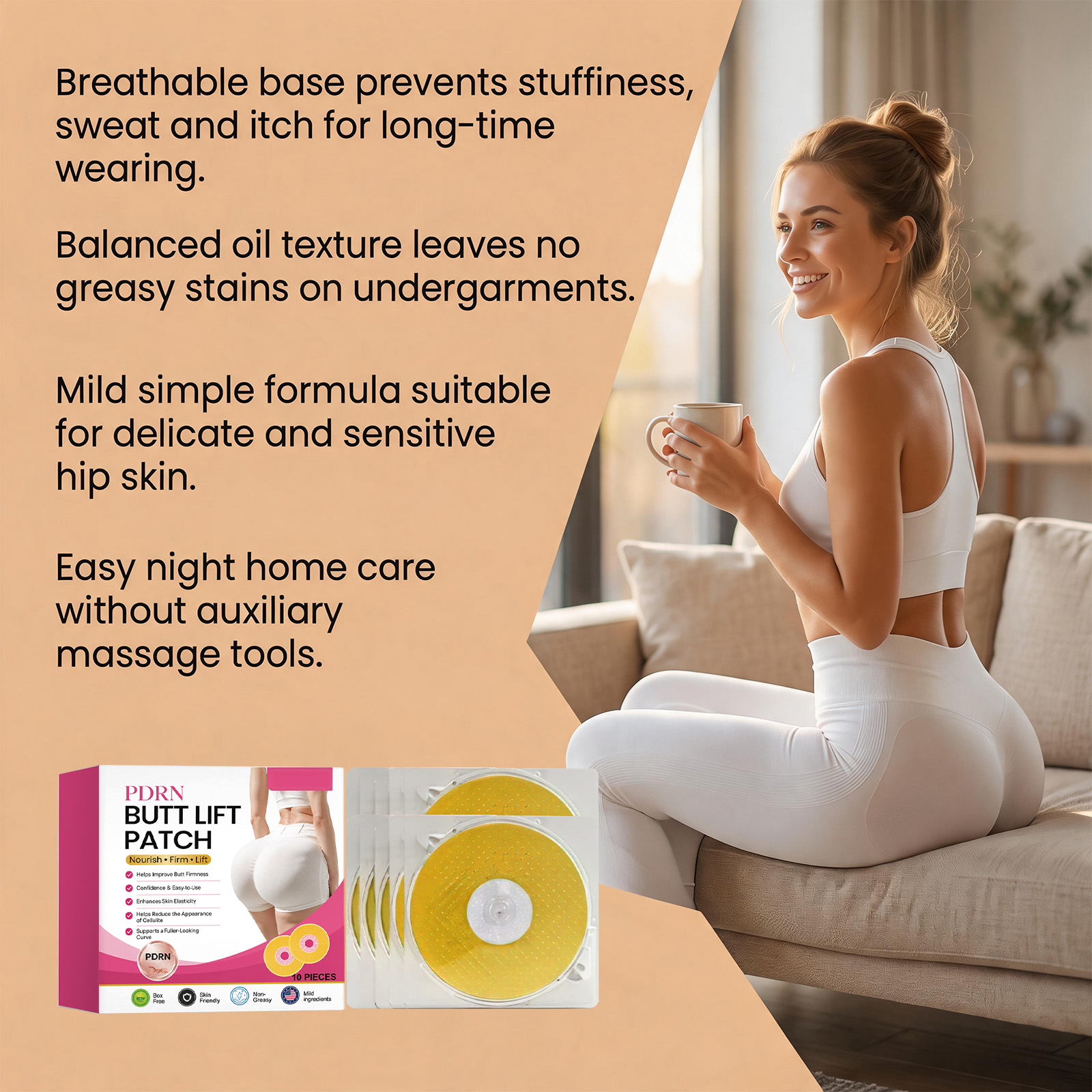 Buttock Care Patch Fit Curve Boost Buttock Elasticity Thin Close Breathable Skin Hydrate
