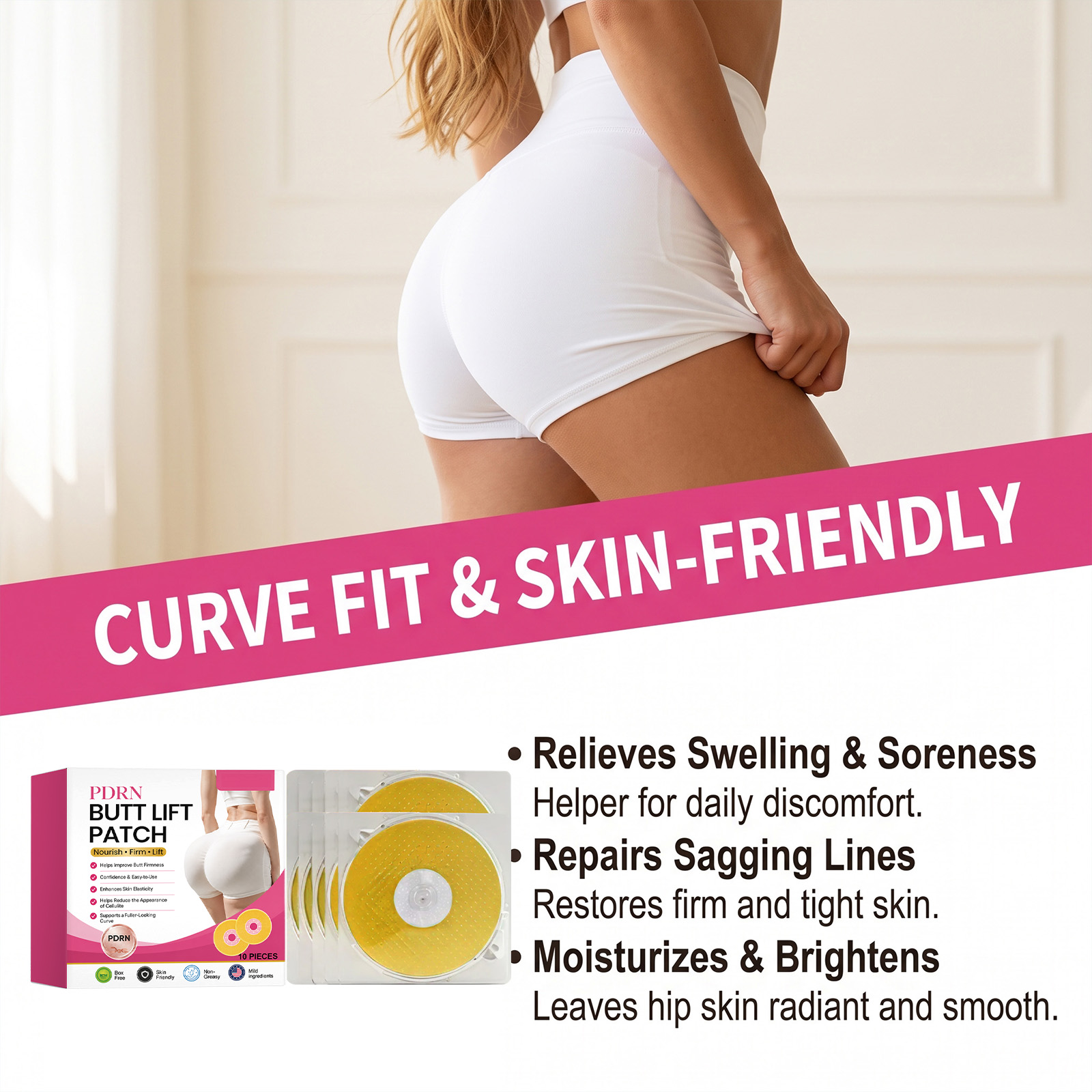 Buttock Care Patch Fit Curve Boost Buttock Elasticity Thin Close Breathable Skin Hydrate