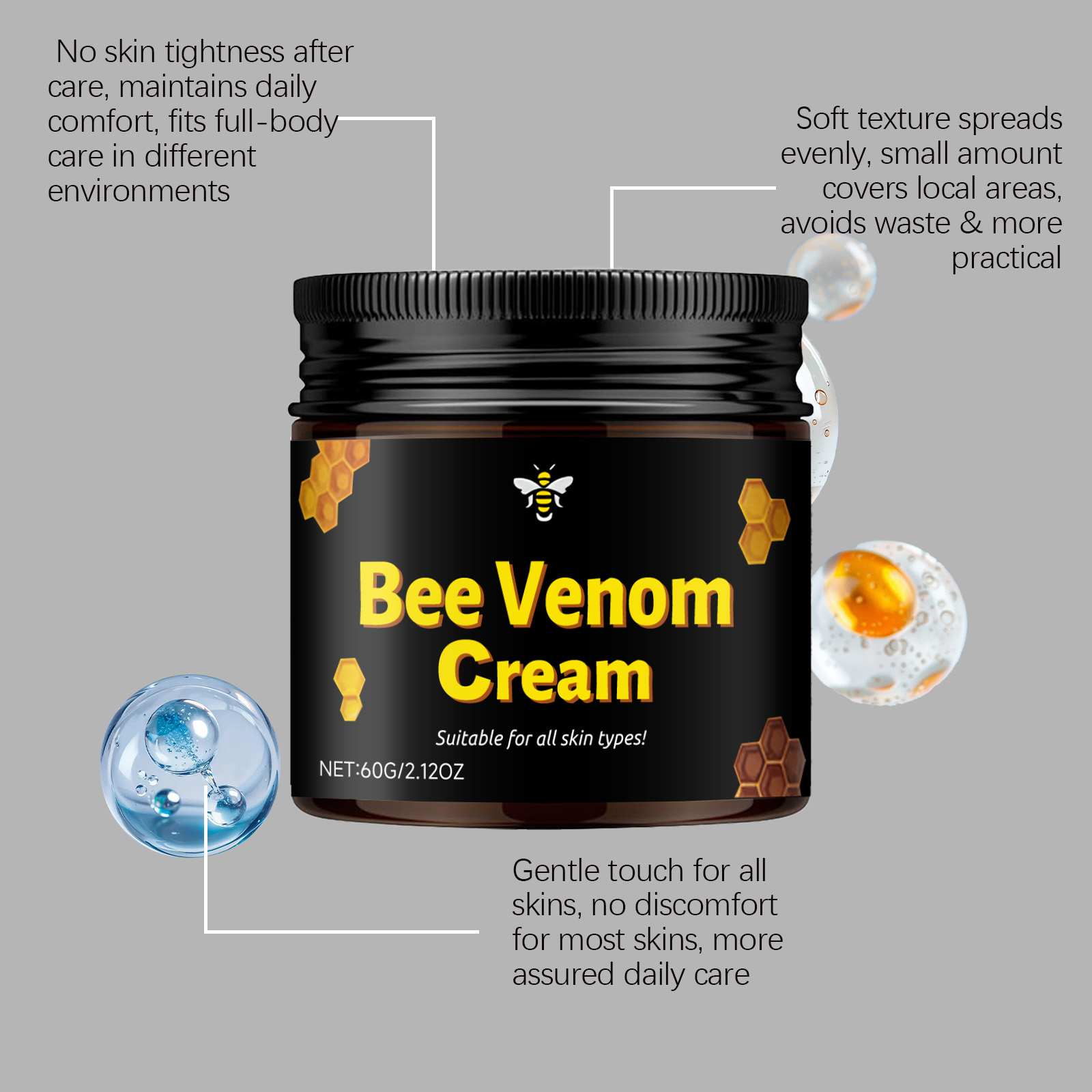 Bee Venom Care Cream Moist Gentle Hydrate Smooth Moisturize Easy Smear Body Skin Daily Care Lotion