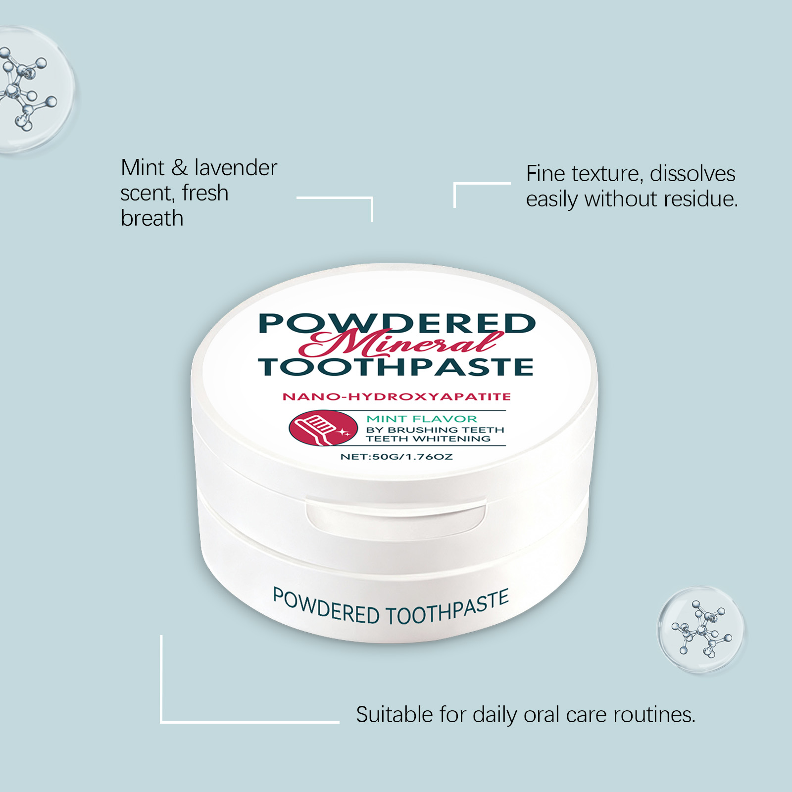 Brightening Care Dental Powder Fine Texture Mint Fresh Portable Multi Scenario Breath Freshen Oral Cleaning