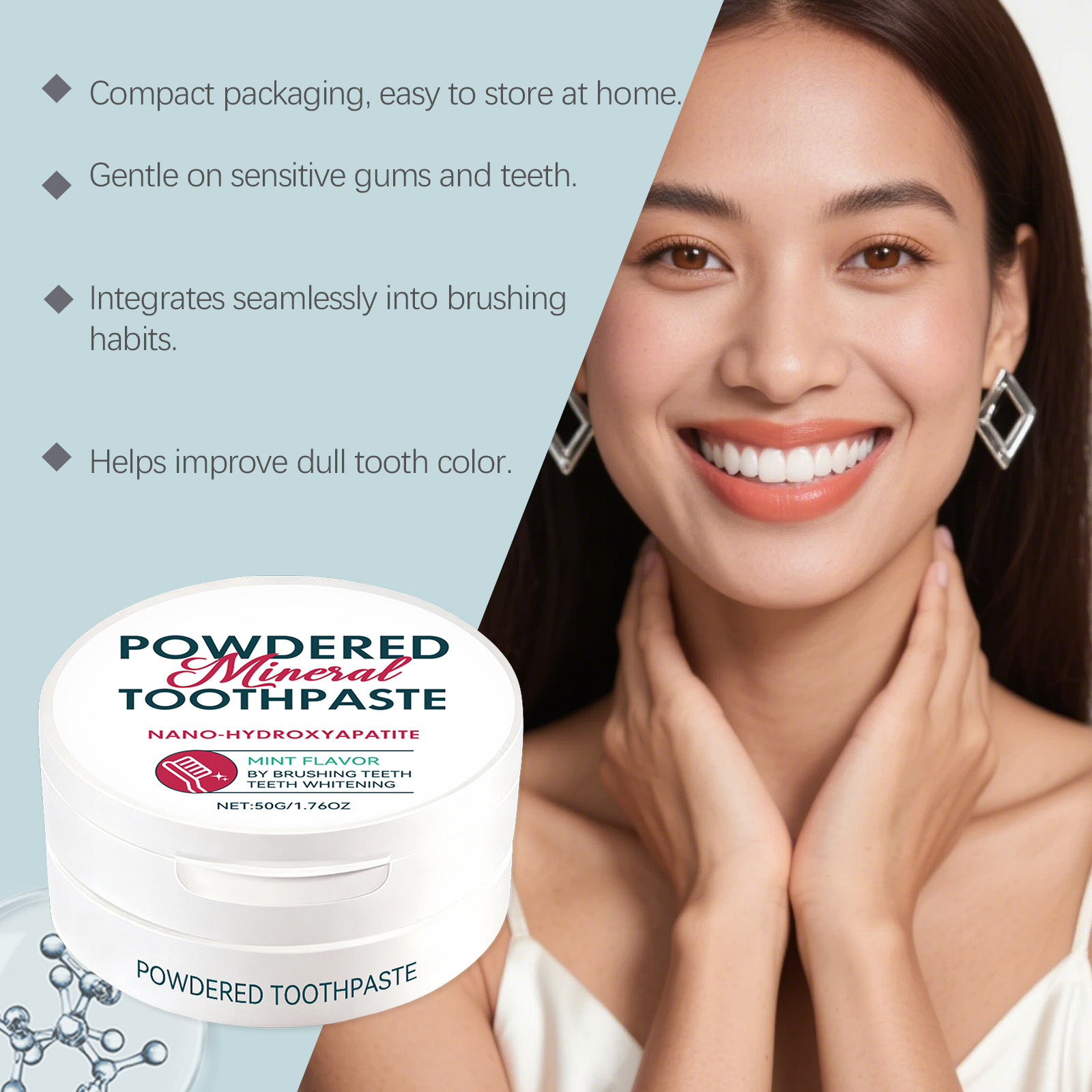 Brightening Care Dental Powder Fine Texture Mint Fresh Portable Multi Scenario Breath Freshen Oral Cleaning