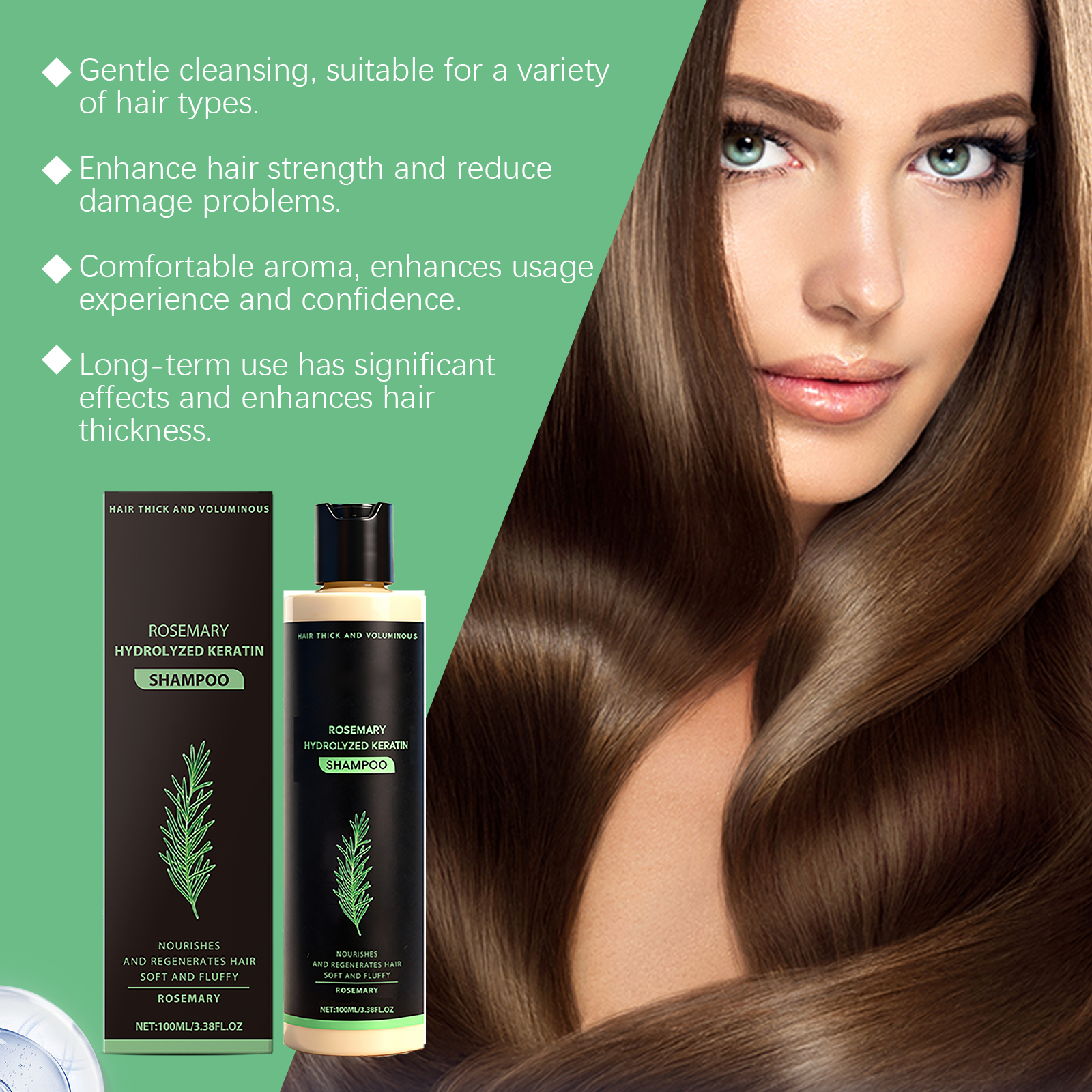 Rosemary Shampoo Moisturizing Cleansing Scalp Hair Refreshing Soft Herbal Extract Light Floating Hair Care Product