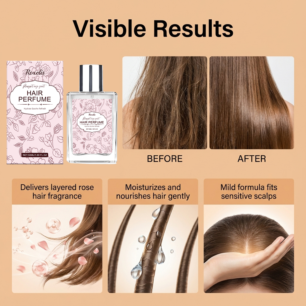 Soft Rose Scent Hair Fragrance Mild Natural Fresh Elegant Light Perfume Daily Portable Hair Fragrance Spray