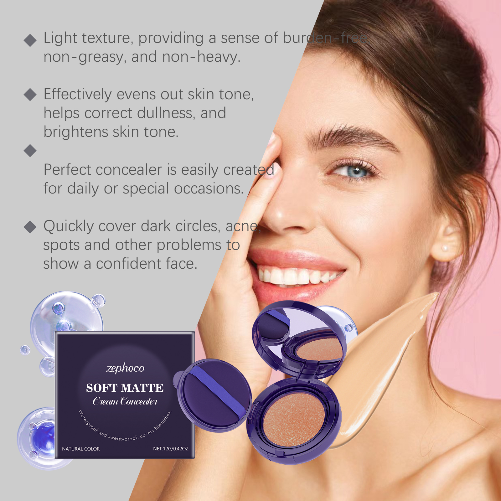 Moisturizing Concealer Cushion Maintains Long Wear Covers Skin Blemishes Creates Natural Bare Skin Makeup Look