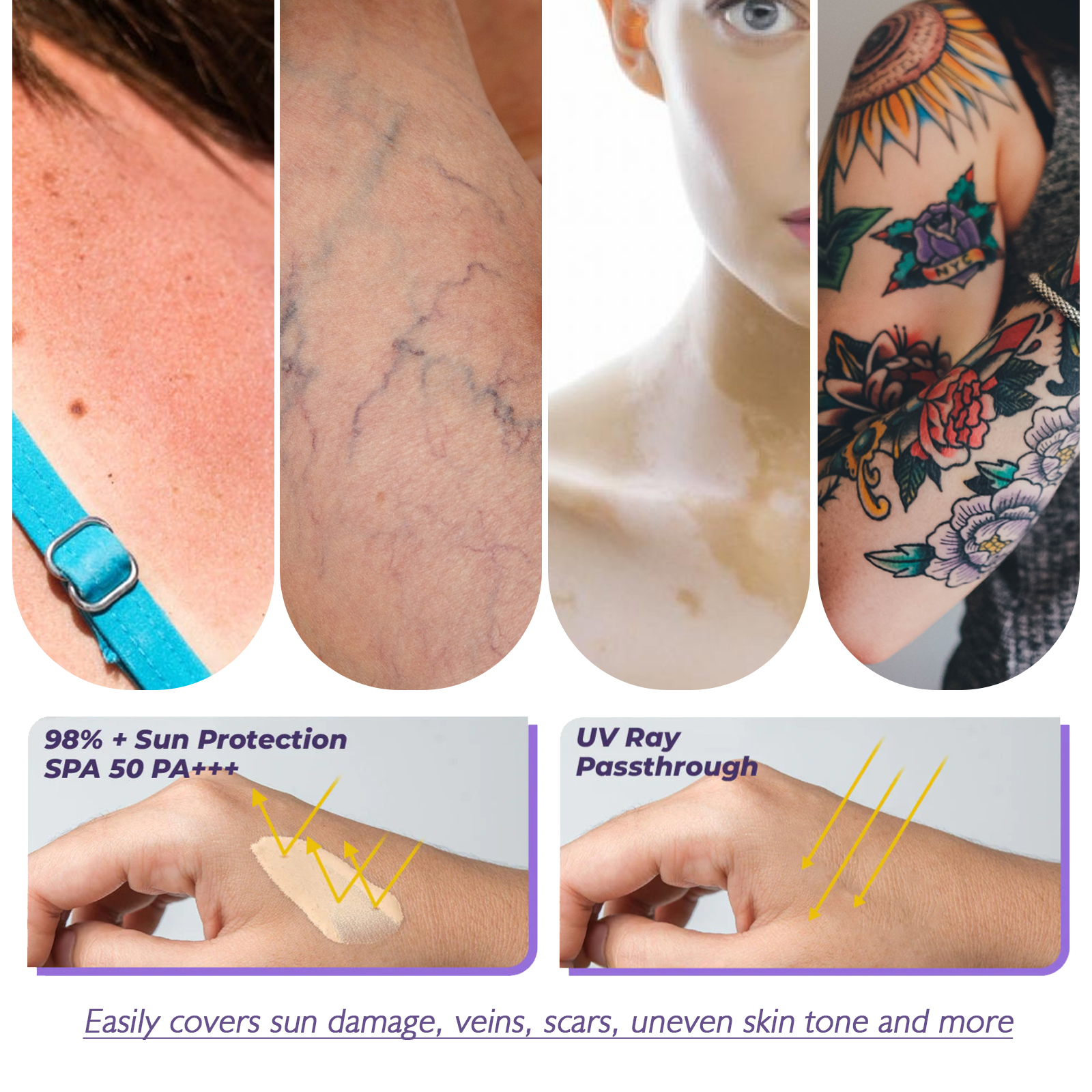 Body Concealer Cream Waterproof Camouflage For Tattoos Scars Birthmarks Veins And Uneven Skin Tone Daily Coverage