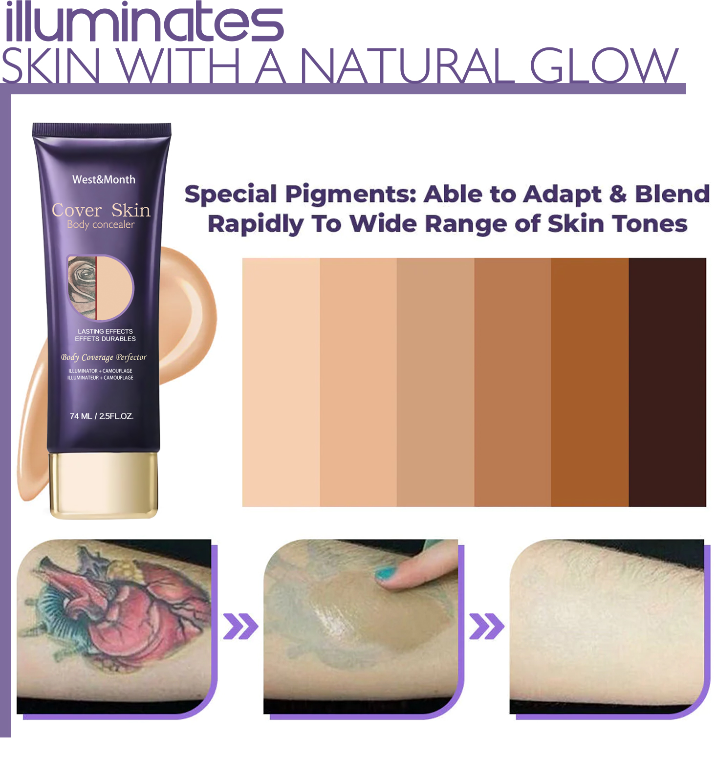 Body Concealer Cream Waterproof Camouflage For Tattoos Scars Birthmarks Veins And Uneven Skin Tone Daily Coverage