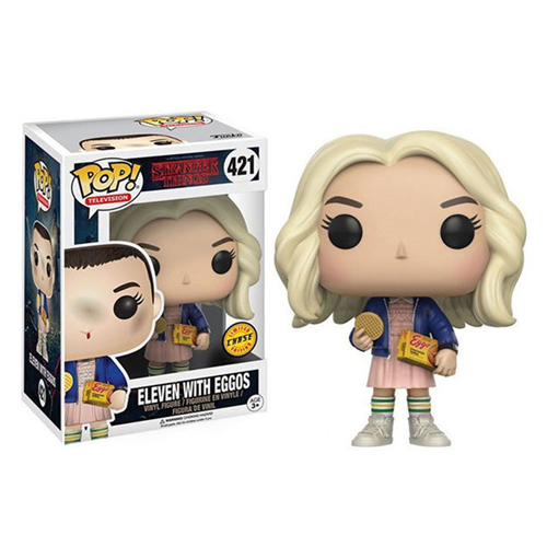 FUNKO POP Stranger Things Eleven With Eggos 421 Chase Edition Action Figure Toys TV Vinyl Figures with Box Long Hair Collection Dolls Ornament Prop for Boys and Girls Birthday Gift 10cm
