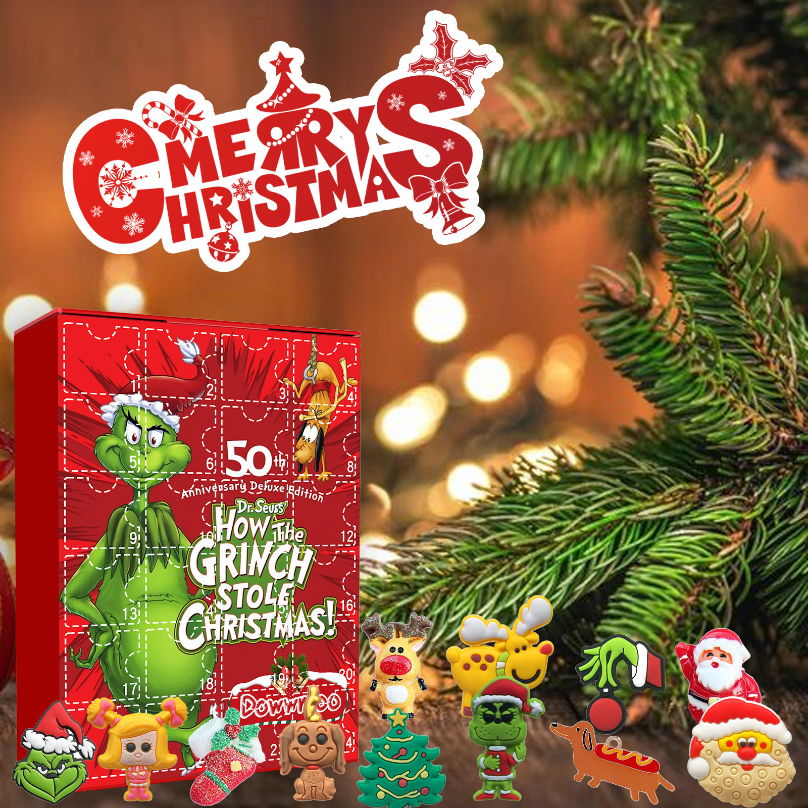 Christmas Advent Calendar 2023 New Year 24 Days Countdown Advent Calendar Surprise Gift with Green Monster Grinch Cute Doll Toys Collectible Figures for Kids