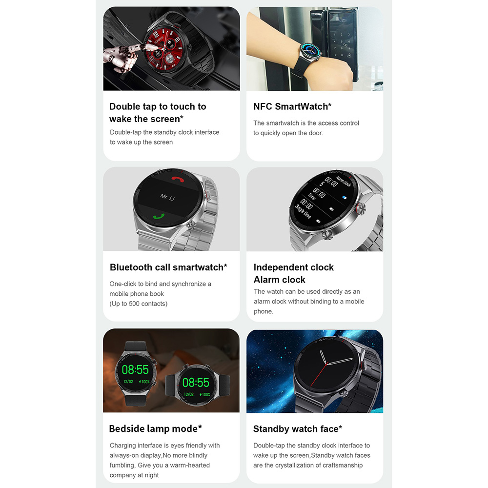 (Brown) 2023 New Smart Watch Men NFC GPS Tracker Fitness Bracelet HD Screen Wireless Charging