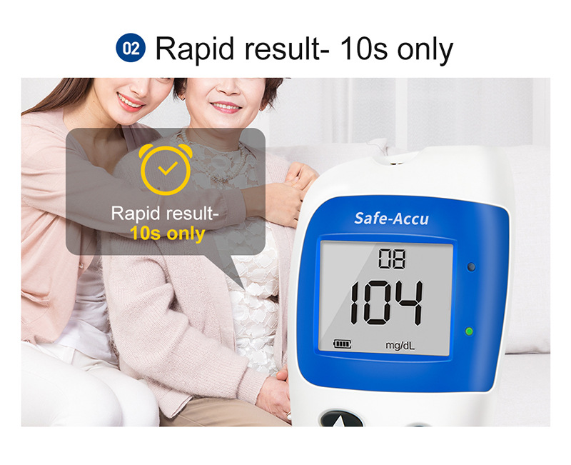(Host mg/dL+50X test paper+50X needles) Sinocare Safe-Accu 2 Blood Glucose Meter Glucometer Kit Diabetes Tester 50Test Strips Lancets Medical Blood Sugar Meter