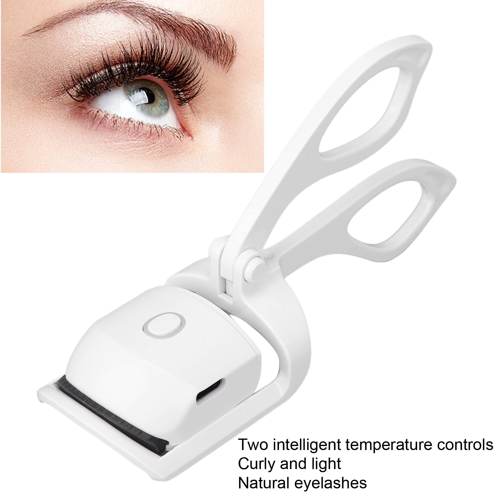 (White) Eyelash Curler Heated Eyelash Curler Clip Handheld Electric USB Lashes Curl Tool Portable Eyelashes Auxiliary Rechargeable Fast Heating Up Beauty Tool Curling Makeup