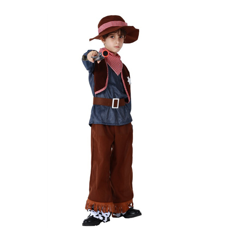 (110~120cm) Kids Boys Wild West Cowboy Fancy Dress Halloween Carnival Costume