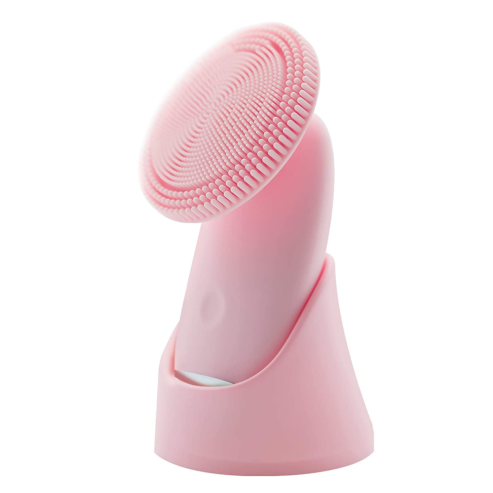 (Pink) Facial Cleansing Brush Electric Silicone Makeup Remover Face Skin Care Tools Waterproof Ultrasonic Sonic Cleanser Cleans Pores Facial Beauty Massager