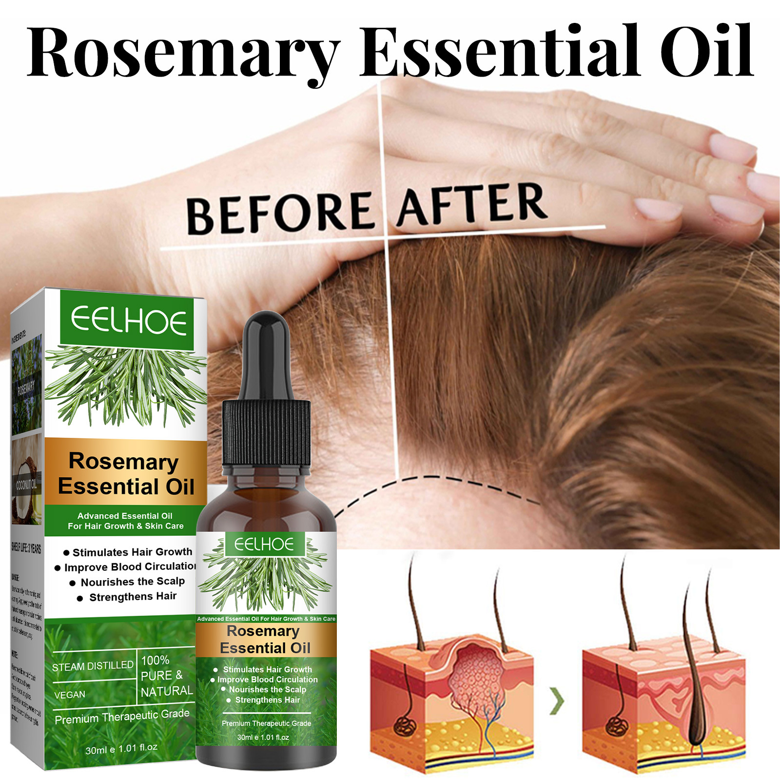 Rosemary Essential Oil Hair Care Serum Smooth Anti-frizz Growth Anti Hairs Loss Treatments 30ml