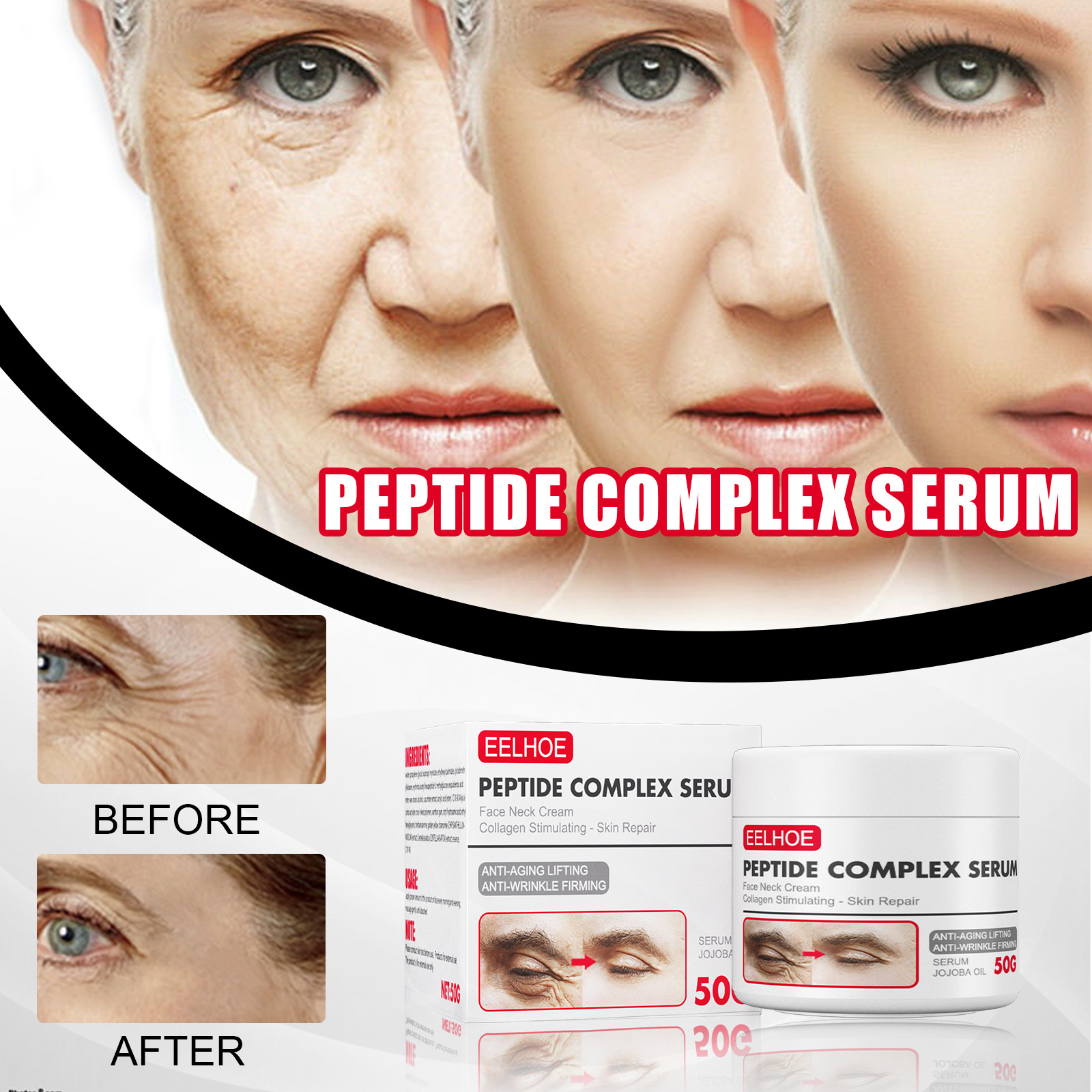 Anti Aging Face Cream Peptide Complex Serum Cream Day and Night Serum Facial Moisturizer Pulling Tightening Anti Wrinkle