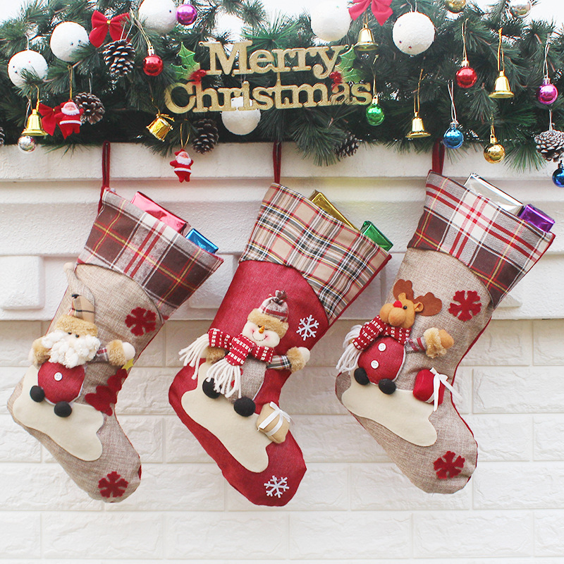 (Santa Claus) Christmas Stockings Xmas Tree Decoration Ornaments Pendant Large Boots Children New Year Candy Bag Santa Claus Gift Socks