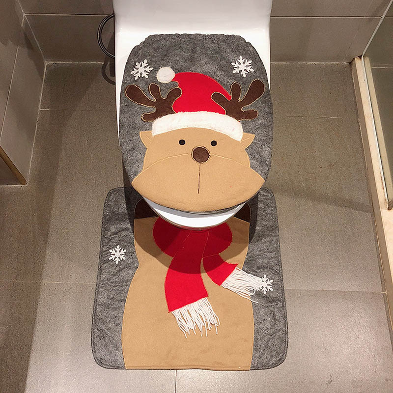 (Santa Claus) 2 Pcs Christmas Toilet Cover Decorations Set Christmas Snowman Reindeer Santa Toilet Seat Cover Set and Rug Red Christmas Bathroom Decorations Xmas Home Indoor