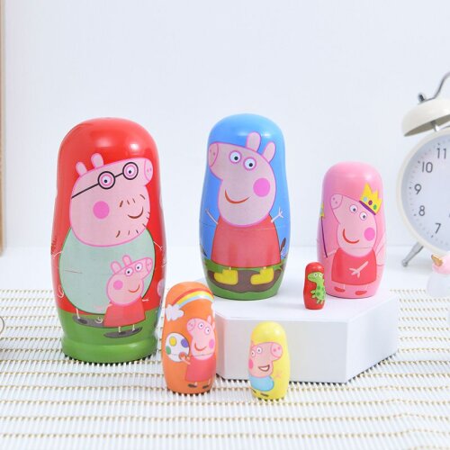 Russian Nesting Dolls 6 Layer Peppa Pig Hand Painted Matryoshka Creative Decoration Gift Educational Learning Kids Toys for Birthday