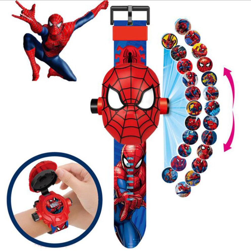 Spiderman Watch Projector with 24 Superhero Figurines Marvel Spiderman Electronic Watch for Boys and Children Projection Spiderman Toys Red