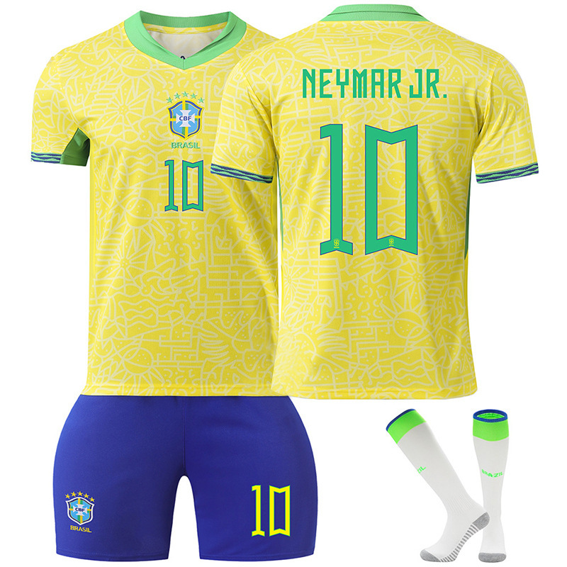 (Kids 2~3 Years) Brazil Football Jersey No.10 NEYMAR JR Football Kits 2024 2025 Season Soccer Jersey Football Training Shirts Shorts and Socks for Kids