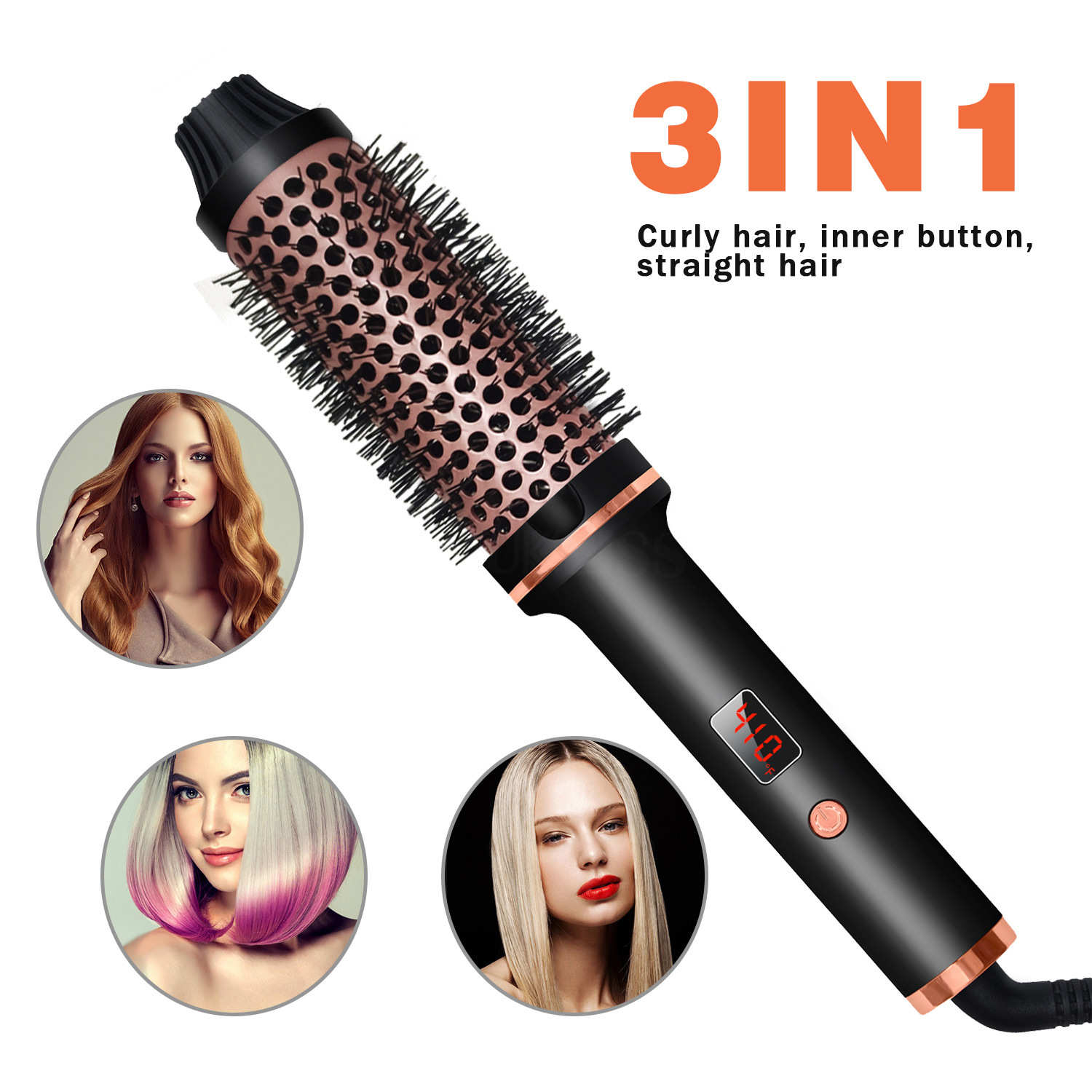 3 in 1 Professional Hair Curler Brush Curling Brush Digital Display
