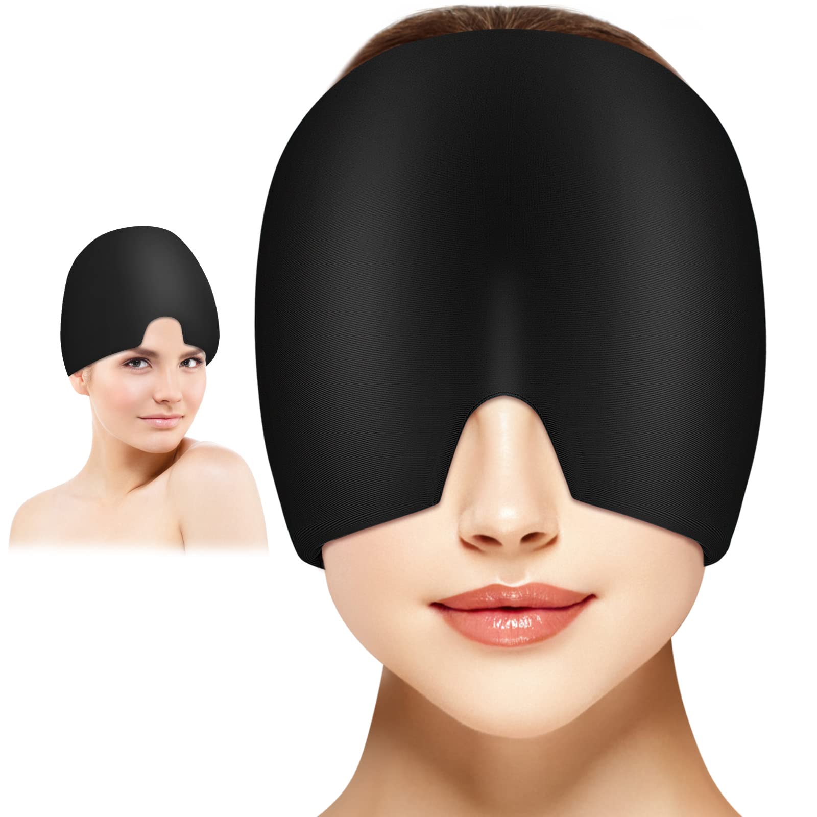 (Grey) Migraine Relief Cap Reusable Cold Hot Therapy Migraine and Headache Relief Cap Gel Ice Hot Head Wrap for Chronic Migraine Tension Sinus Stress Puffy Eyes