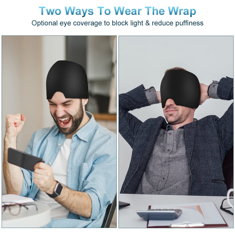 (Grey) Migraine Relief Cap Reusable Cold Hot Therapy Migraine and Headache Relief Cap Gel Ice Hot Head Wrap for Chronic Migraine Tension Sinus Stress Puffy Eyes
