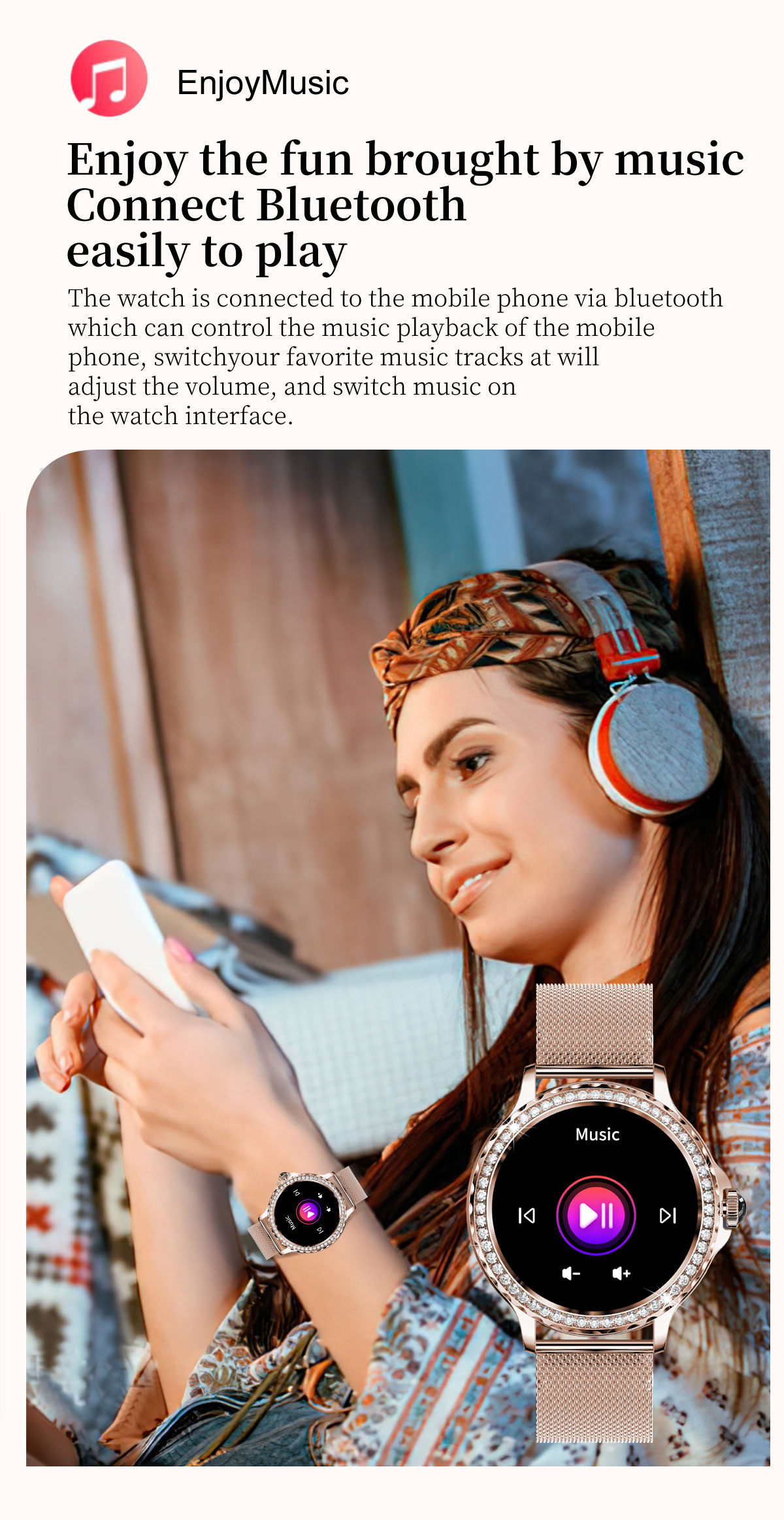 (Rose Gold) Women Smart Watch Fashion Bluetooth Call Intelligent Sports Bracelet IP68 Waterproof Watch Embedding Smartwatch for Android iOS Phones