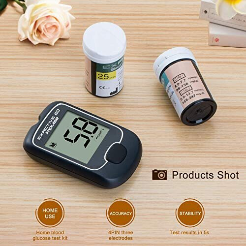 Blood Glucose Monitor Meter Diabetes Testing Kit Blood Sugar Tester Kit with 25 Test Strips and 25 Lancets for UK Diabetics in mmolL by Exactive EQ