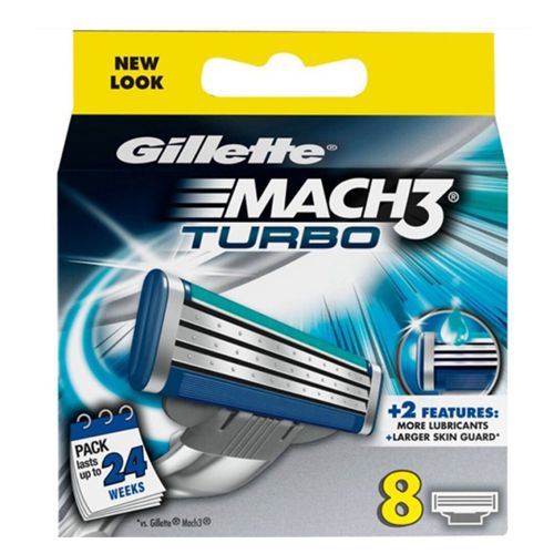 Gillette Mach3 Turbo Mens Replacement Razor Shaving Blades - 8 Pack of Refills