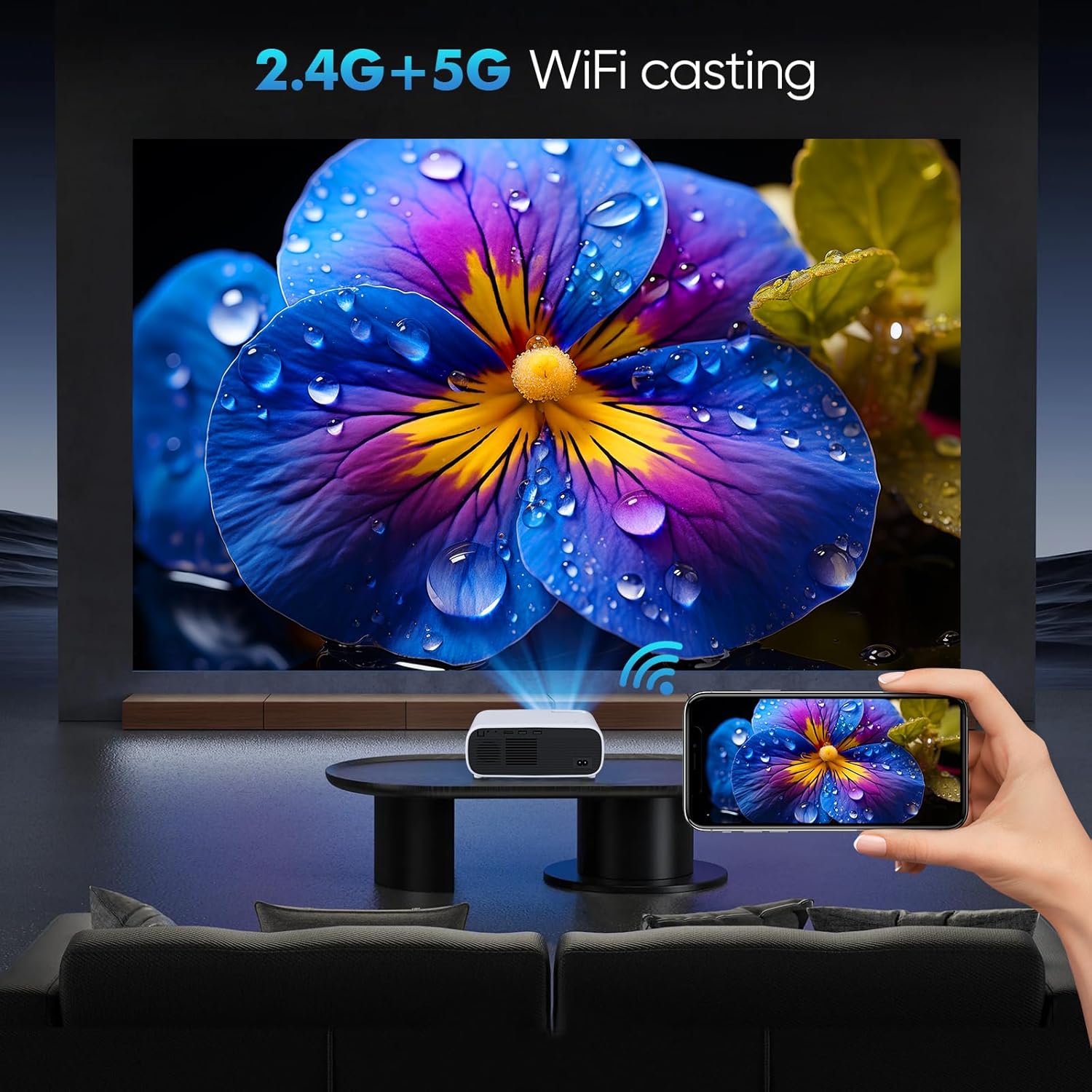New Mini Projector with 5G WiFi Full HD 1080P Supports BT Projector for Home Cinema Compatible with Smartphones Android iOS TV Box PS5 XBOX White 20000L