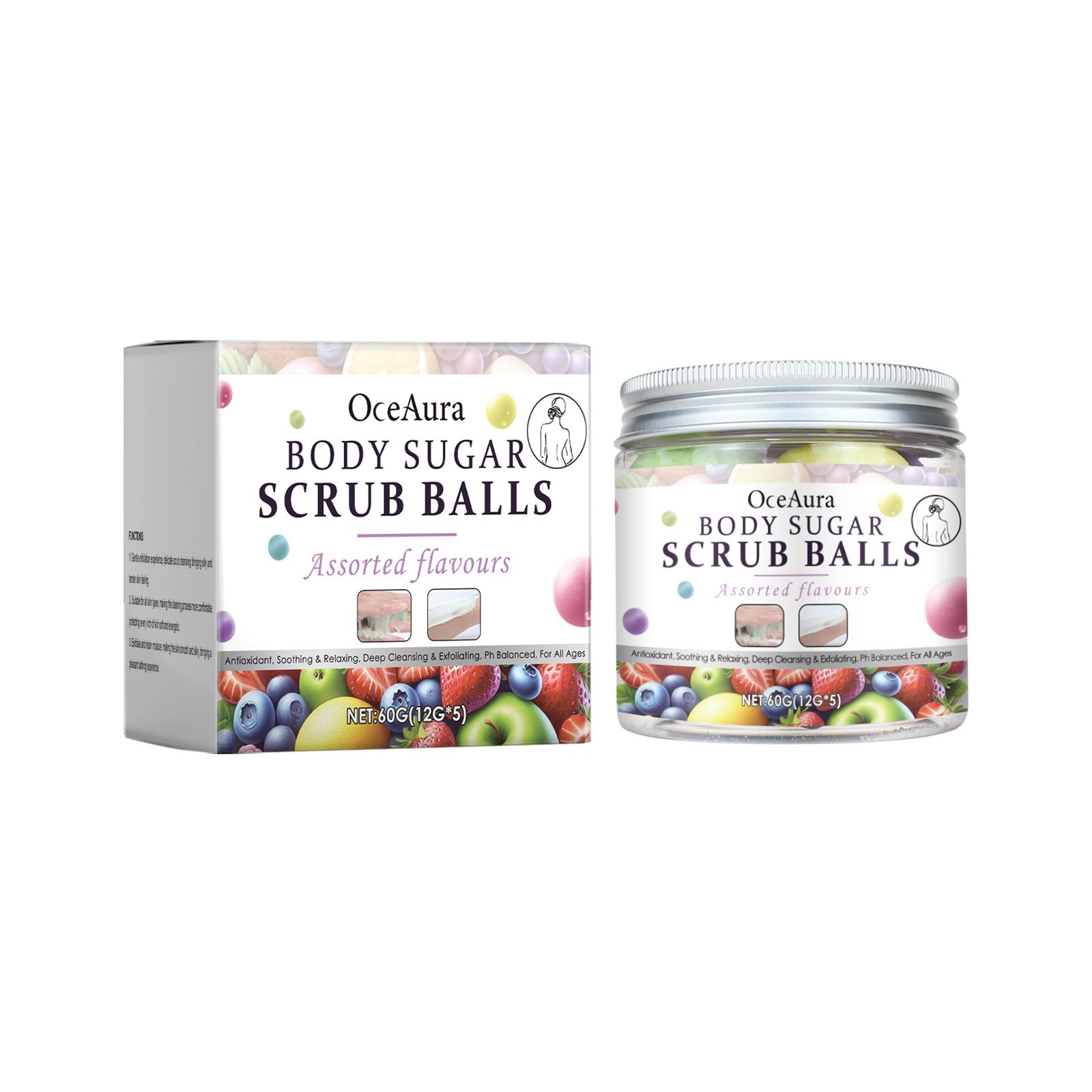 OCEAURA  Body Sugar Scrub Balls Smooth and Hydrated Skin Care