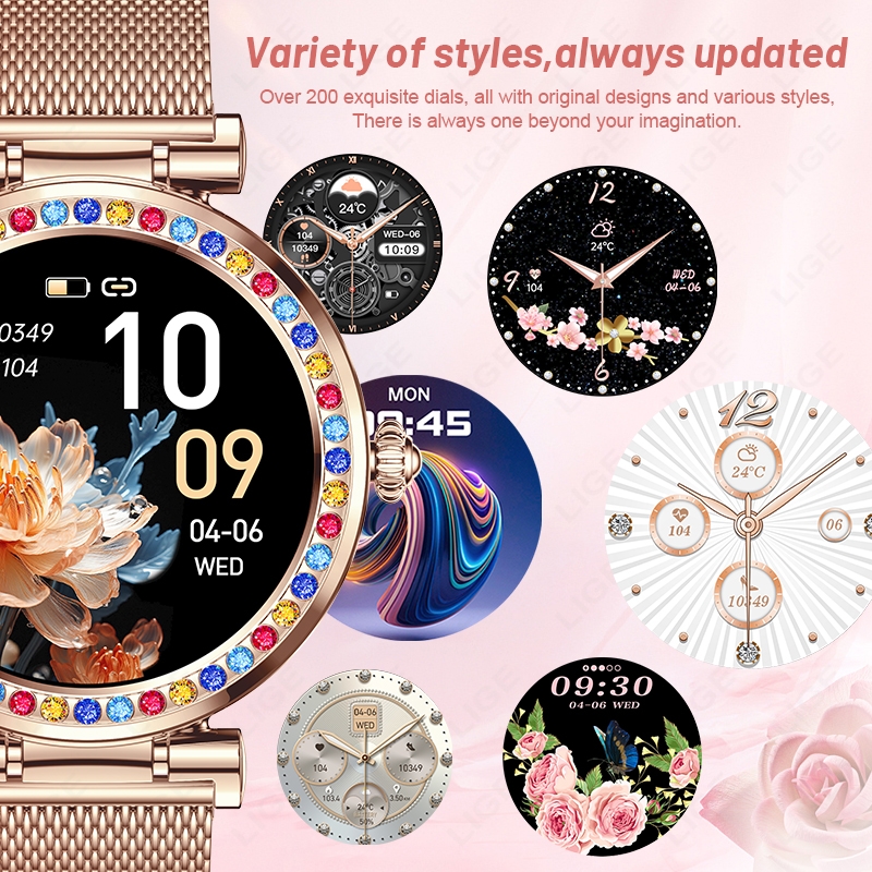 (Silver) Fashion Smart Watch Women Sport Fitness Watch Sleep Health Monitor Women Diamonds Smartwatch