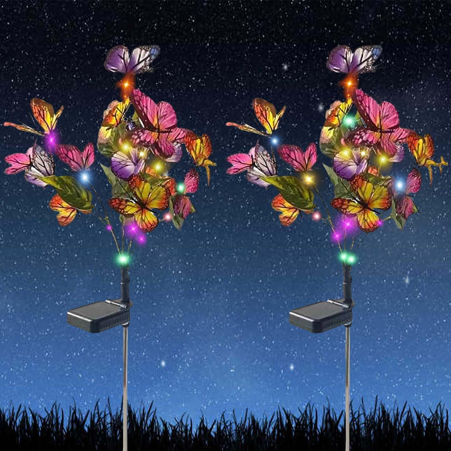 (Lily) Solar Lights Outdoor Garden Lights Solar Powered Colourful Changing Waterproof Garden Ornaments for Yard Patio Pathway Birthday Christmas Decorations