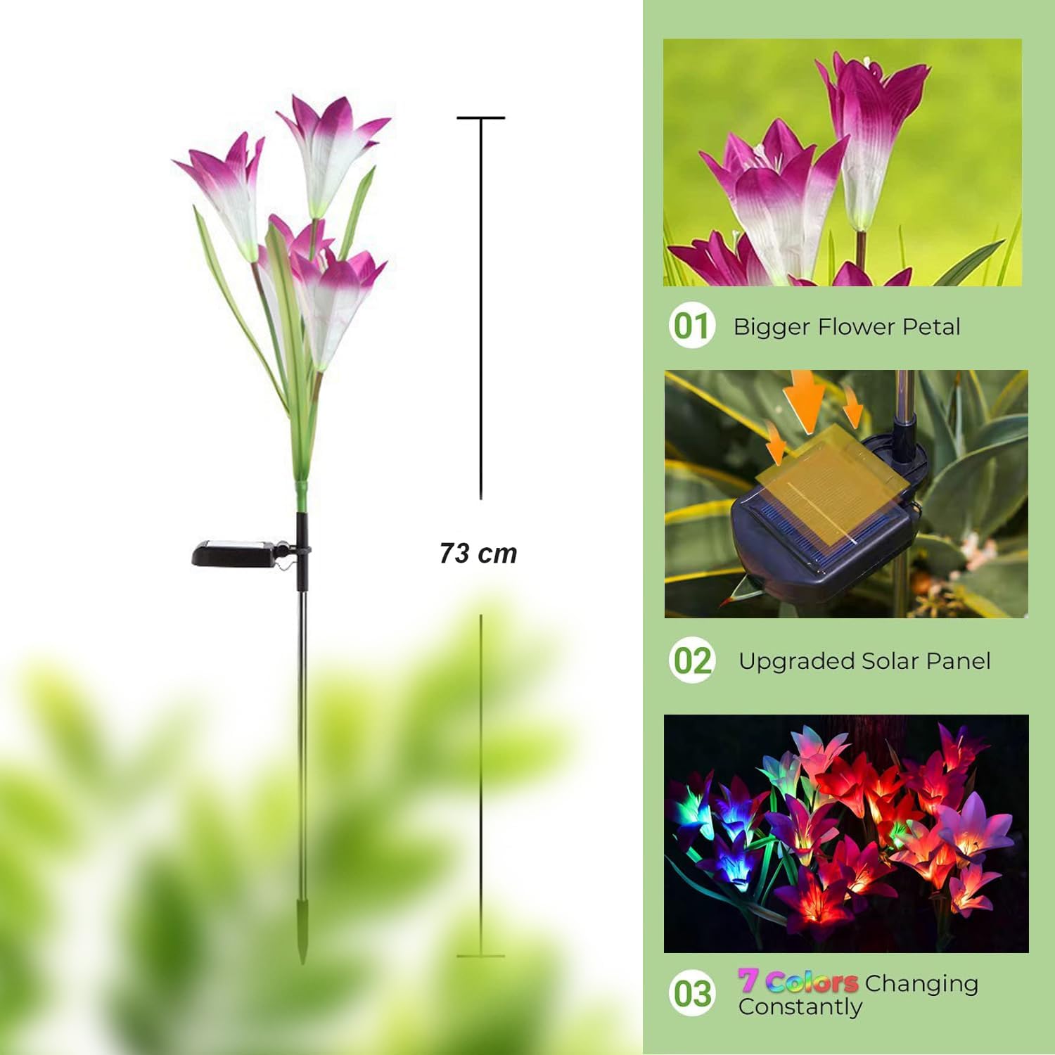 (Lily) Solar Lights Outdoor Garden Lights Solar Powered Colourful Changing Waterproof Garden Ornaments for Yard Patio Pathway Birthday Christmas Decorations