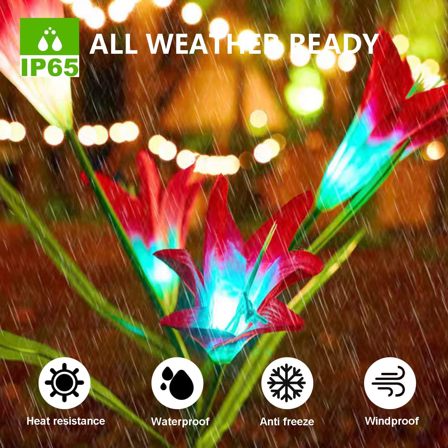 (Lily) Solar Lights Outdoor Garden Lights Solar Powered Colourful Changing Waterproof Garden Ornaments for Yard Patio Pathway Birthday Christmas Decorations