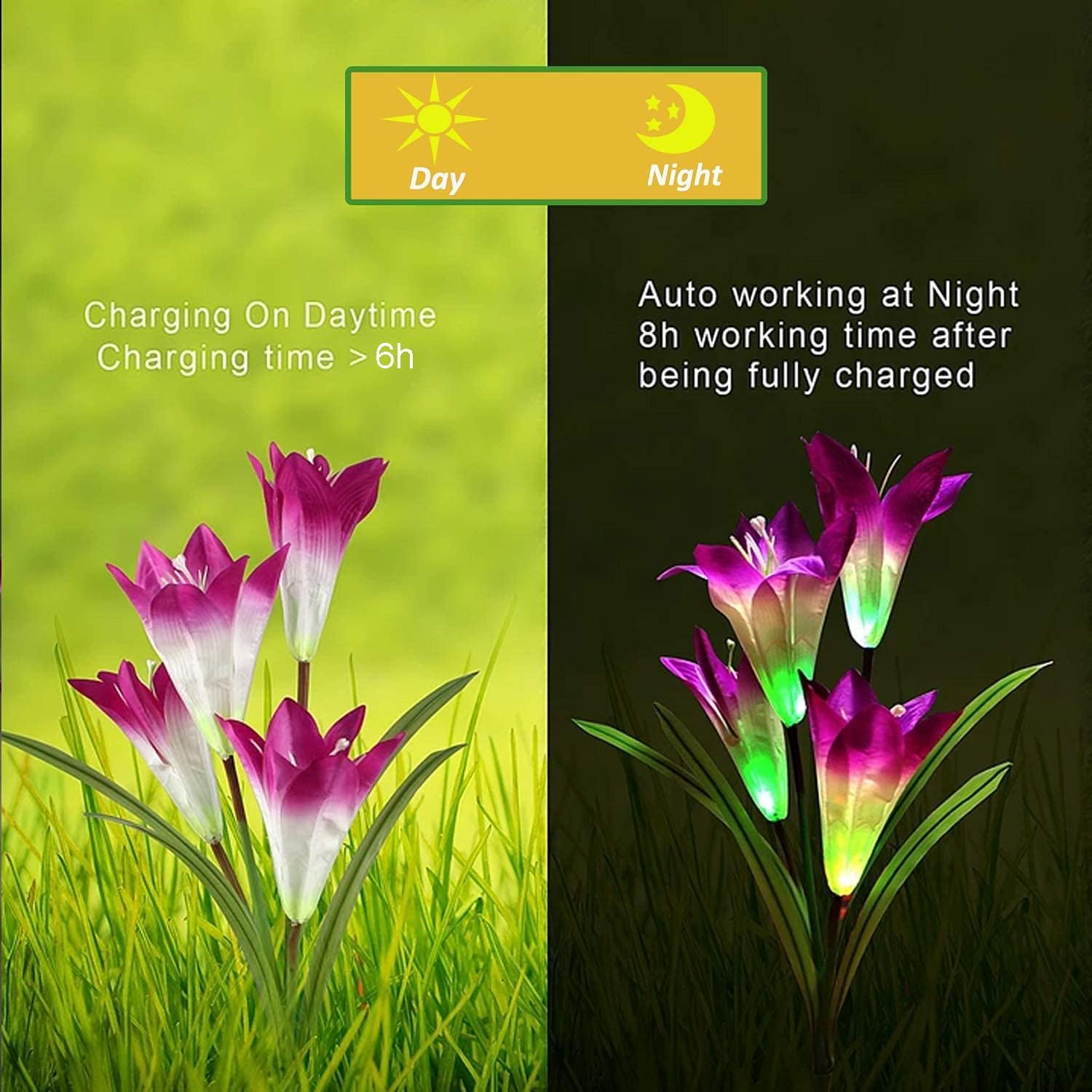 (Lily) Solar Lights Outdoor Garden Lights Solar Powered Colourful Changing Waterproof Garden Ornaments for Yard Patio Pathway Birthday Christmas Decorations