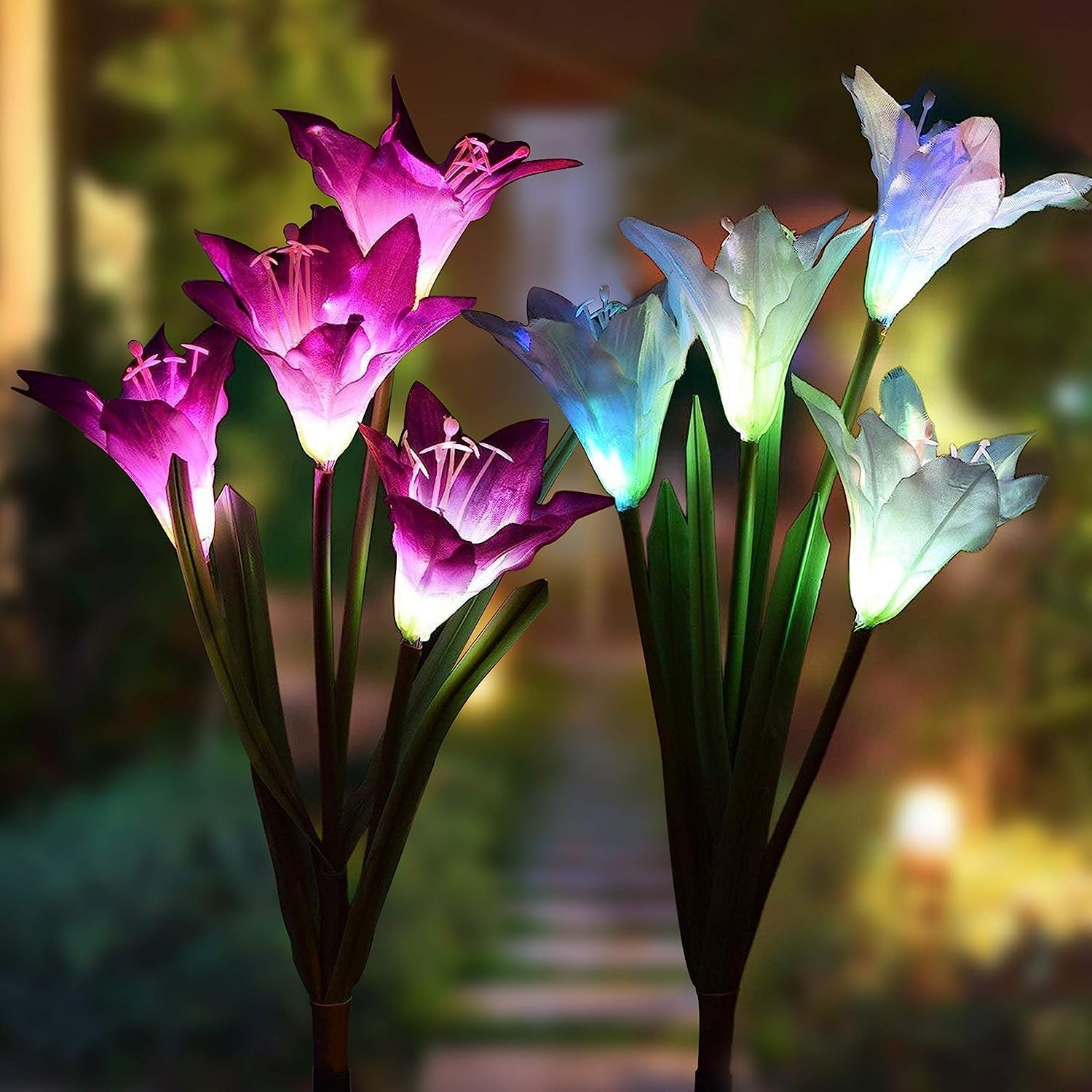 (Lily) Solar Lights Outdoor Garden Lights Solar Powered Colourful Changing Waterproof Garden Ornaments for Yard Patio Pathway Birthday Christmas Decorations