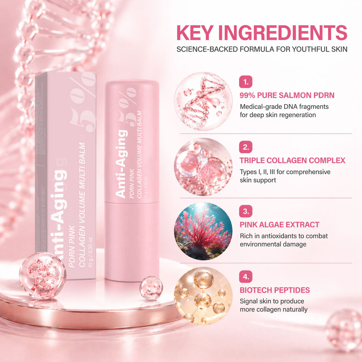 PDRN Pink Collagen Plumping Multi Effect Balm For Firming Hydrating And Skin Renewal