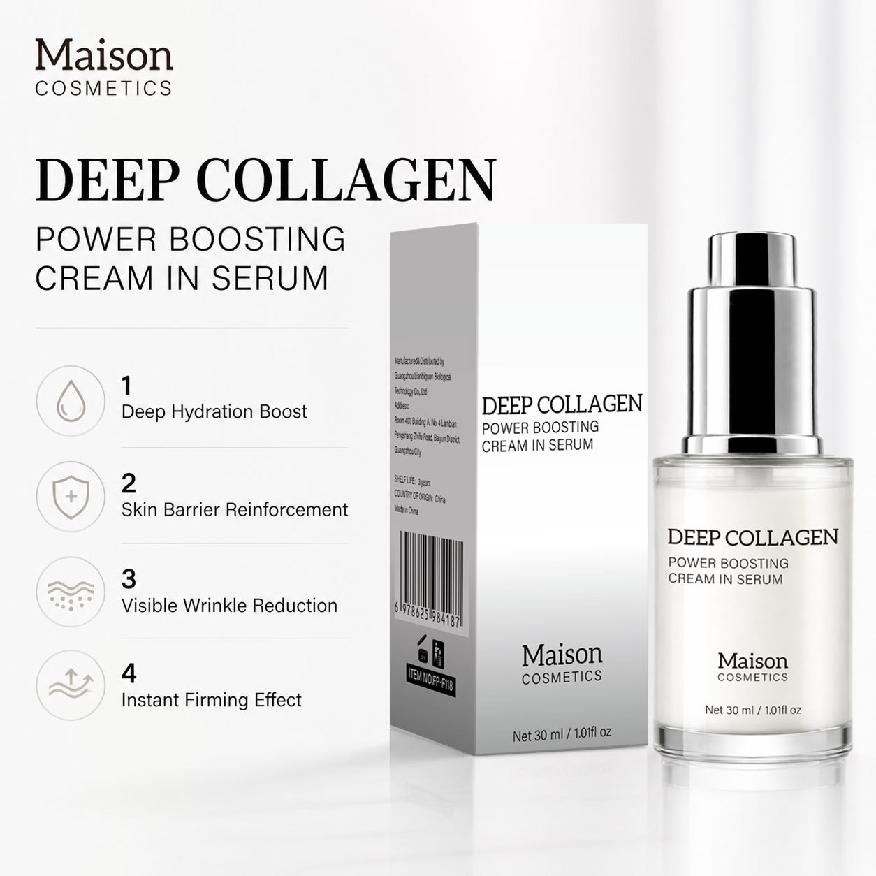Deep Collagen Boosting Essence Cream For Firming Hydrating And Daily Anti Aging Face Treatment 30ml