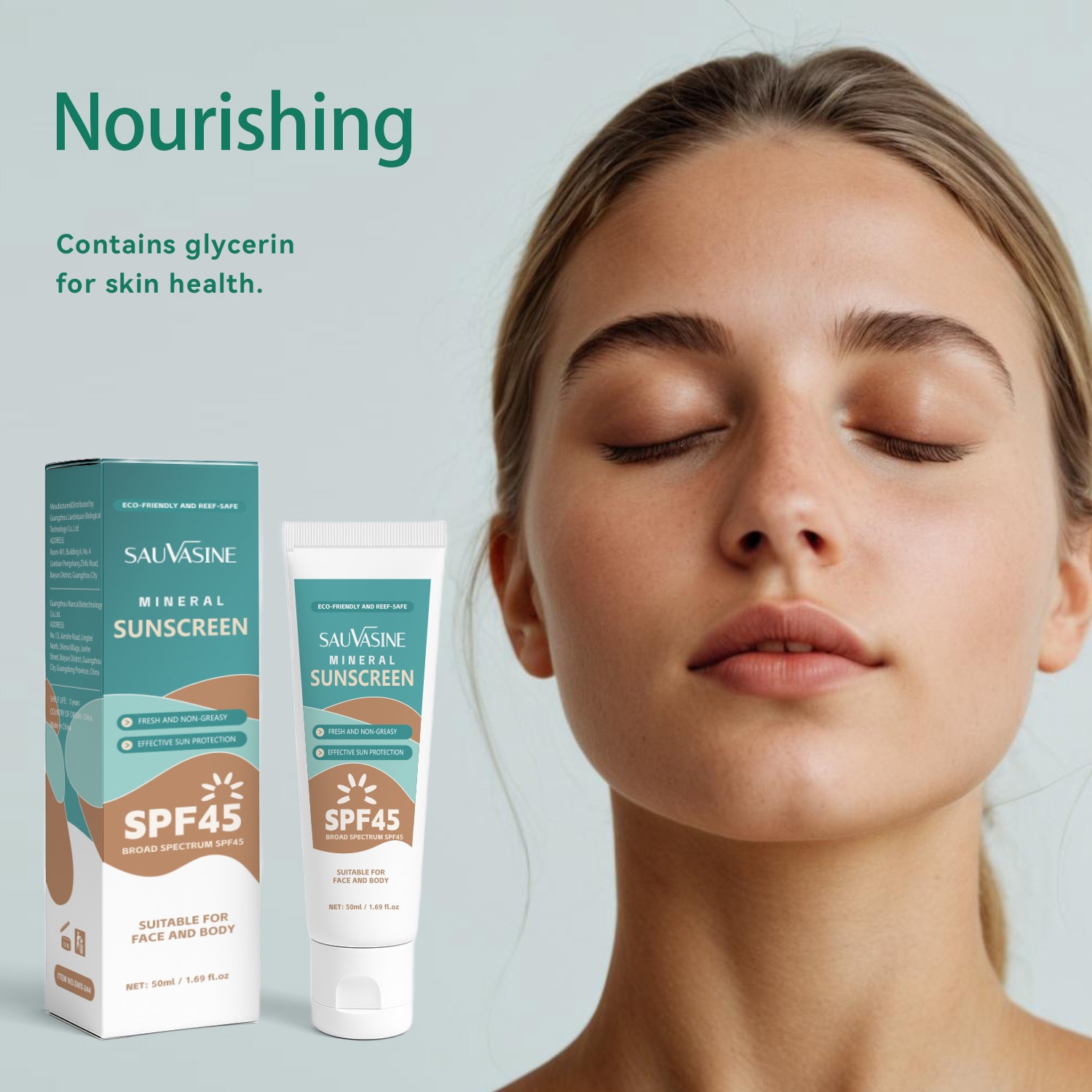 Mineral Sunscreen Cream Lightweight UV Protection Non Greasy Face Moisturiser for Daily Home Use Natural 50ml