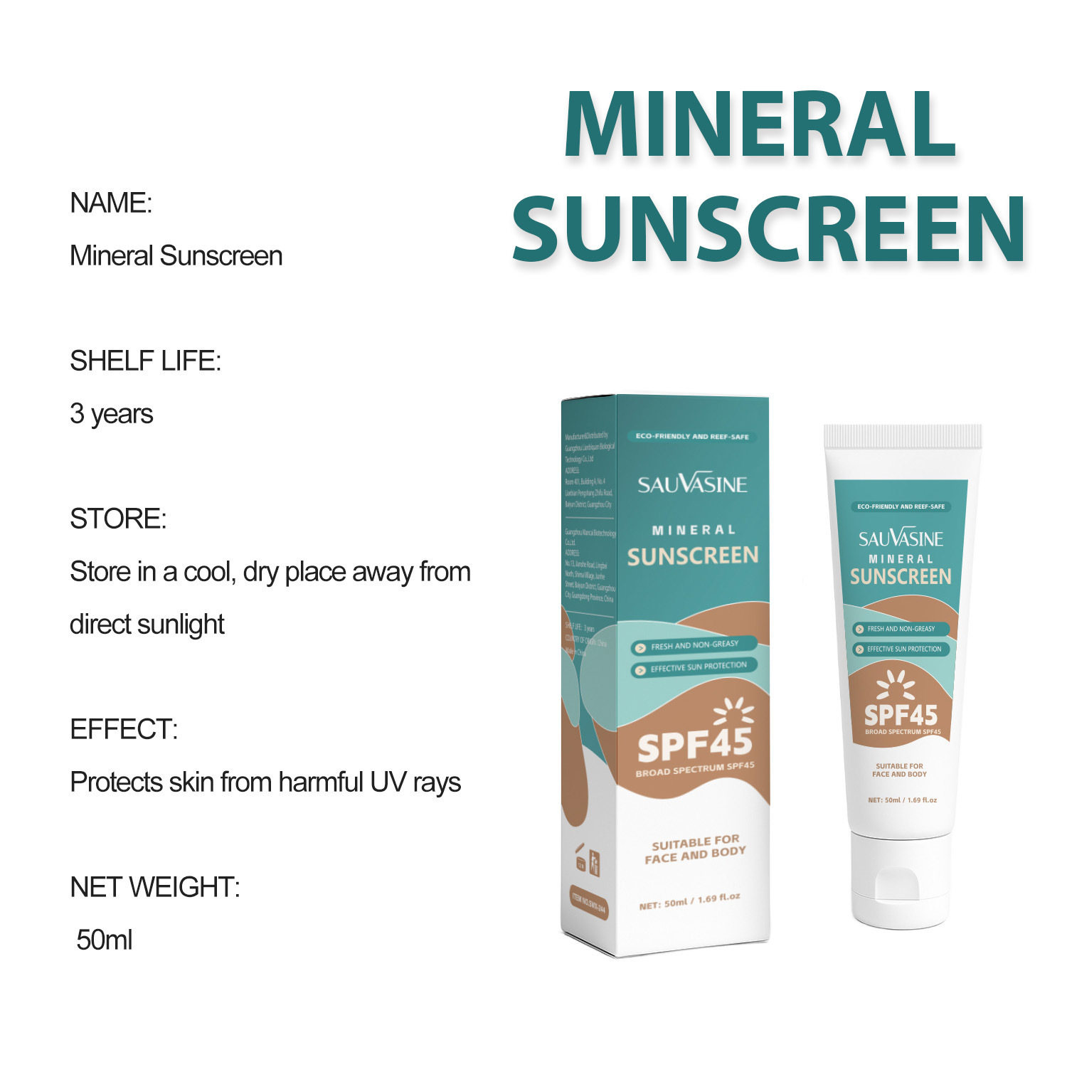 Mineral Sunscreen Cream Lightweight UV Protection Non Greasy Face Moisturiser for Daily Home Use Natural 50ml