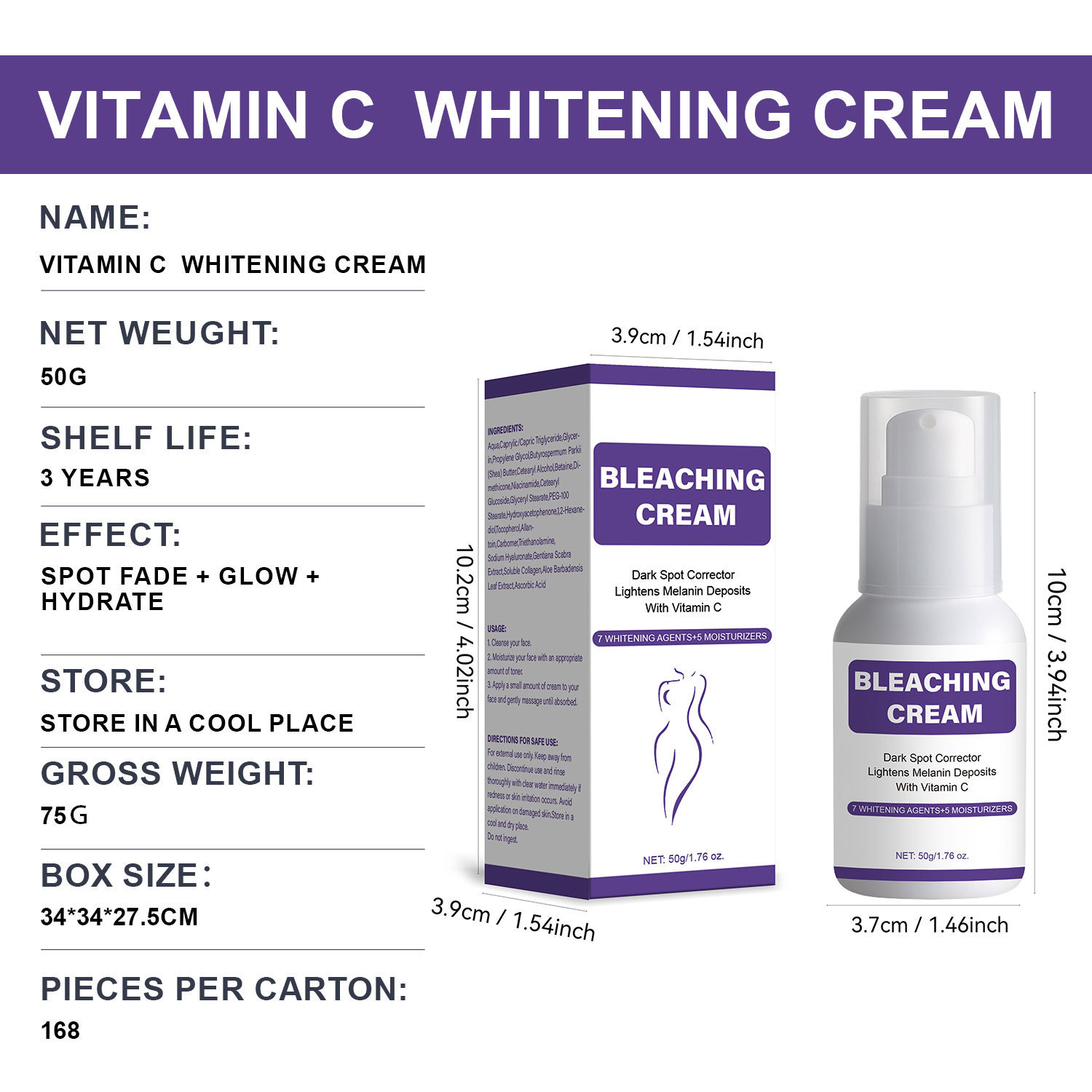 Vitamin C Brightening Dark Spot Cream For Even Skin Tone Daily Face Moisturizer 50g