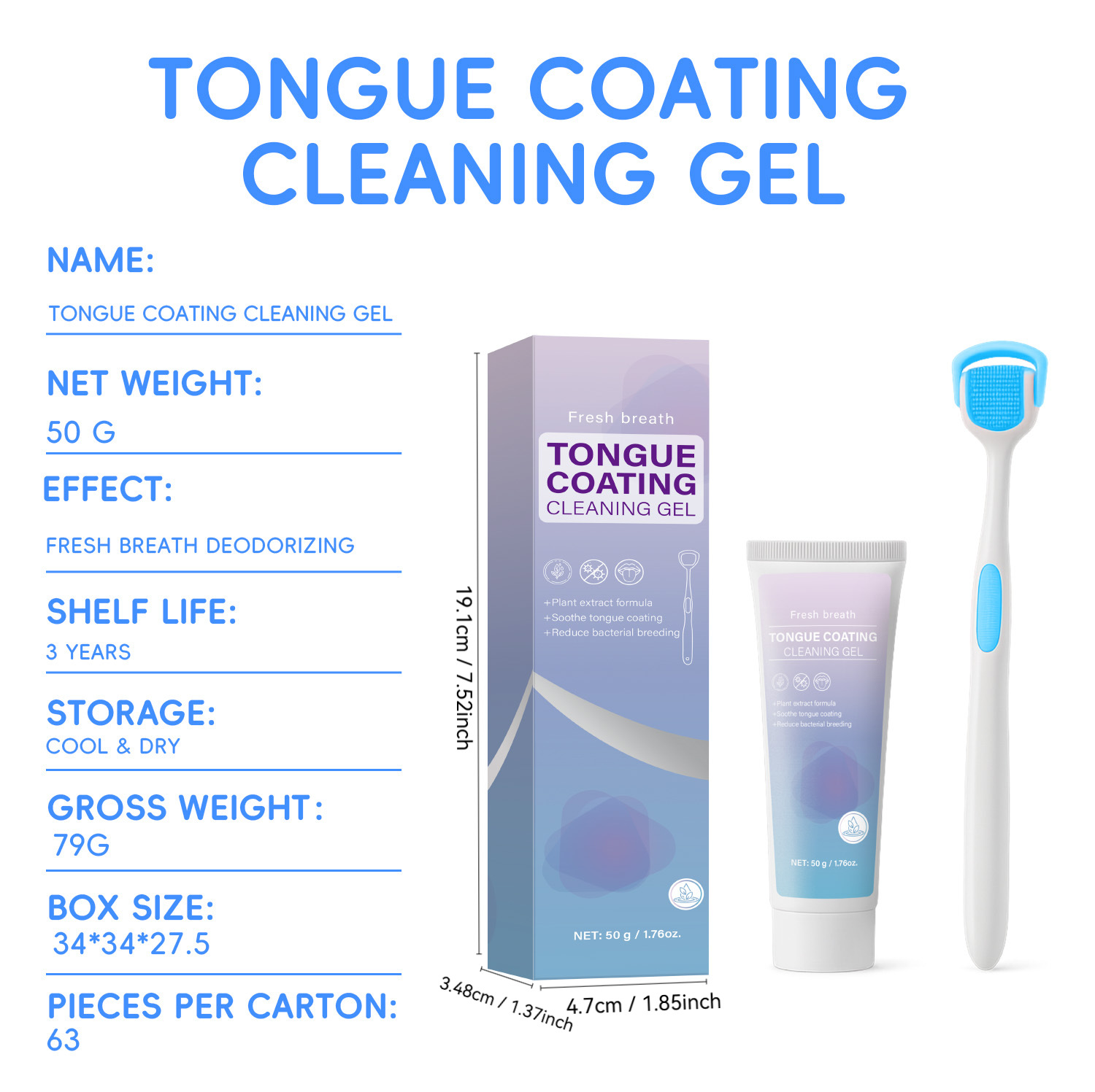 Tongue Cleaner Gel For Bad Breath Removal And Oral Hygiene With Tongue Scraper Tool Daily Care 50g