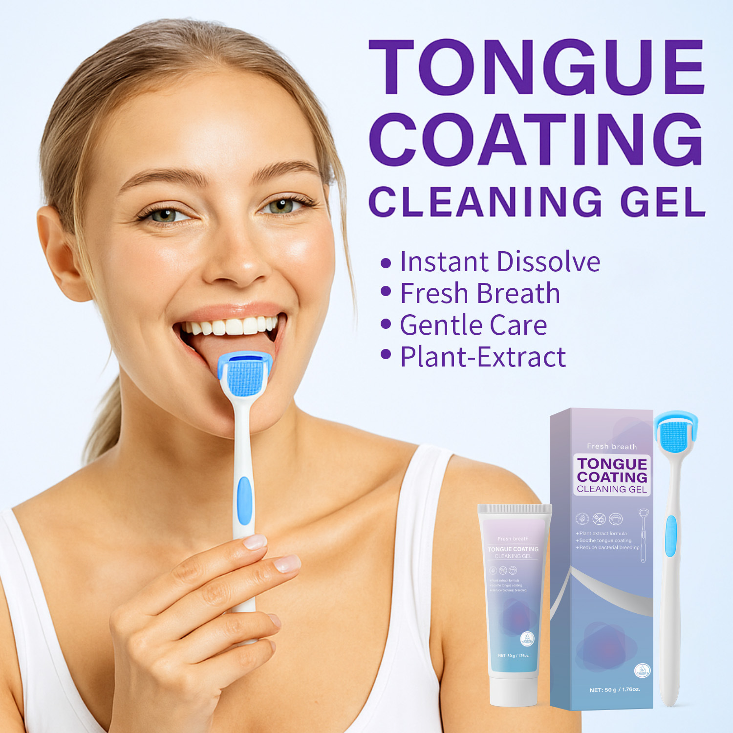Tongue Cleaner Gel For Bad Breath Removal And Oral Hygiene With Tongue Scraper Tool Daily Care 50g