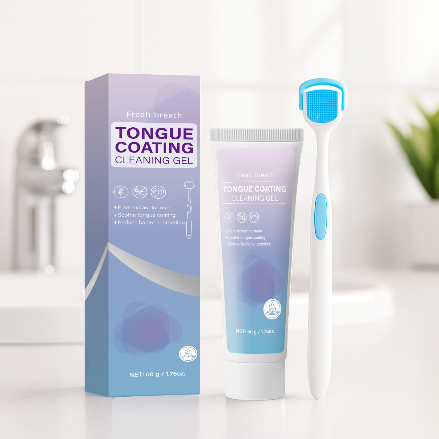 Tongue Cleaner Gel For Bad Breath Removal And Oral Hygiene With Tongue Scraper Tool Daily Care 50g