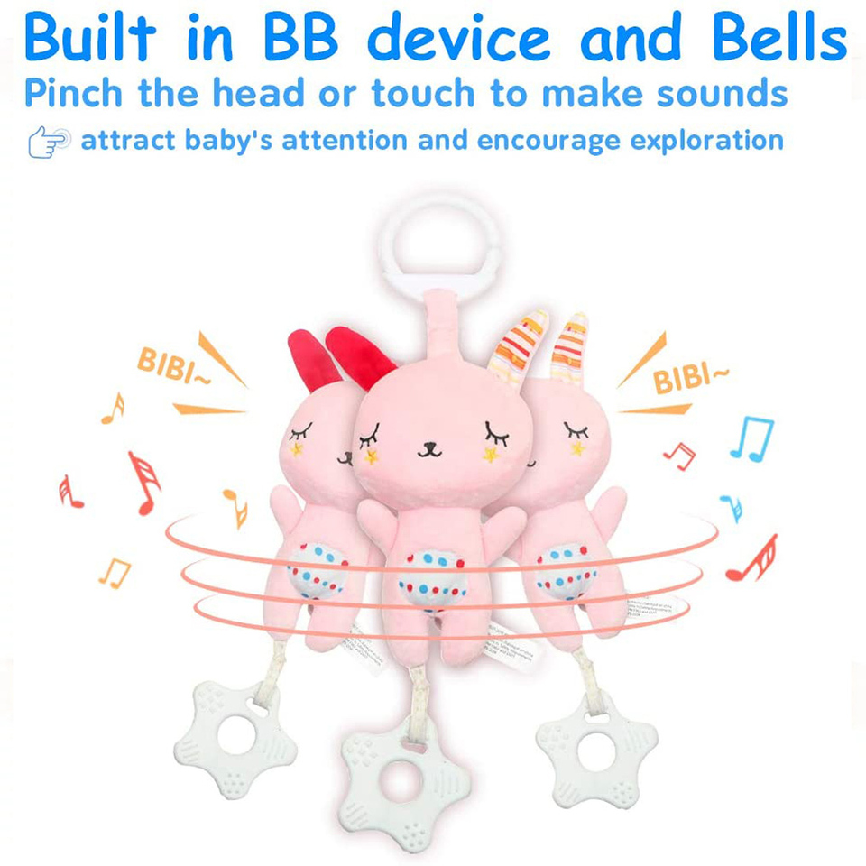 (rabbit) Baby Rattles with Teethers Soft Plush Stroller Car Seat Crib Baby Hanging Toys Development Infant Toy for Newborn Bebe Gifts